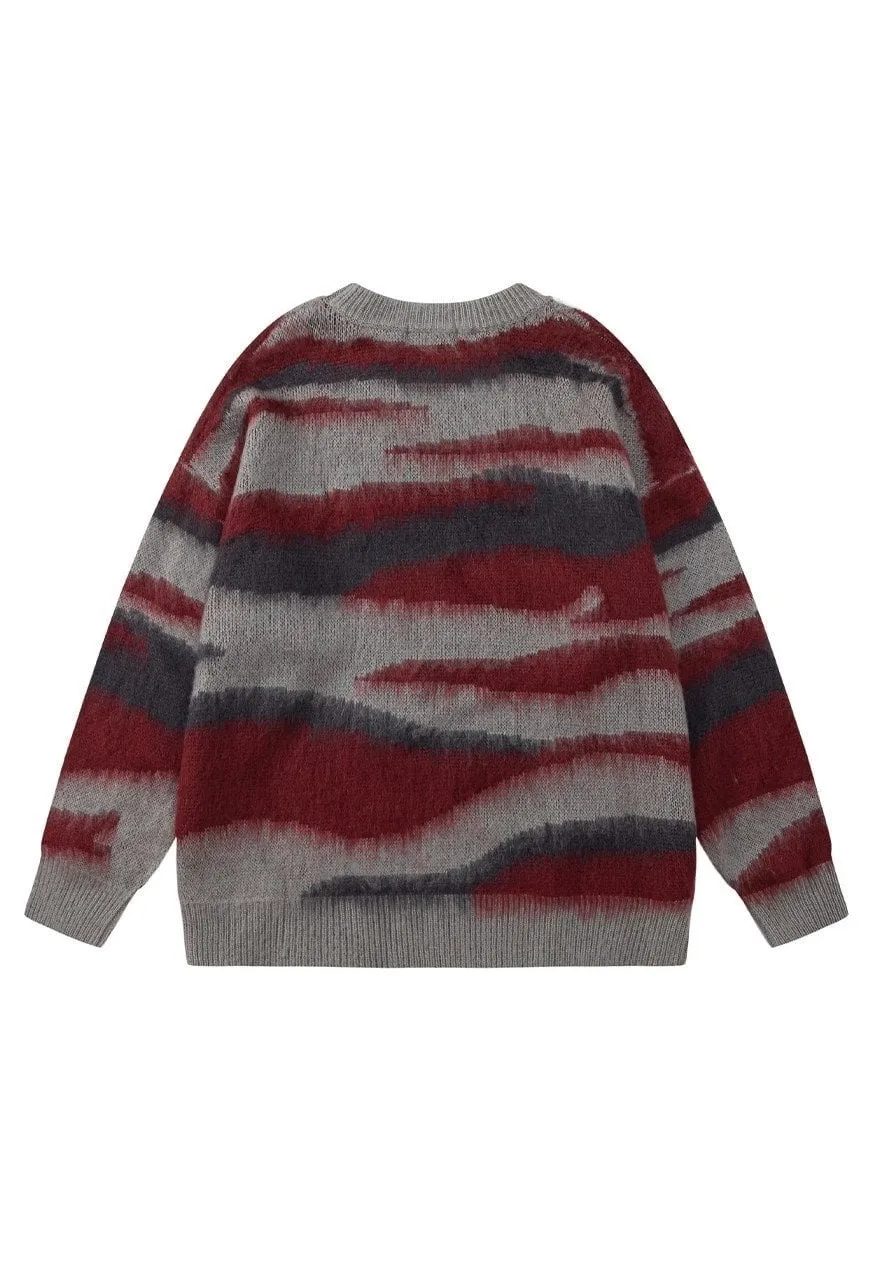 Camo print sweater fluffy military jumper knitted stripe top