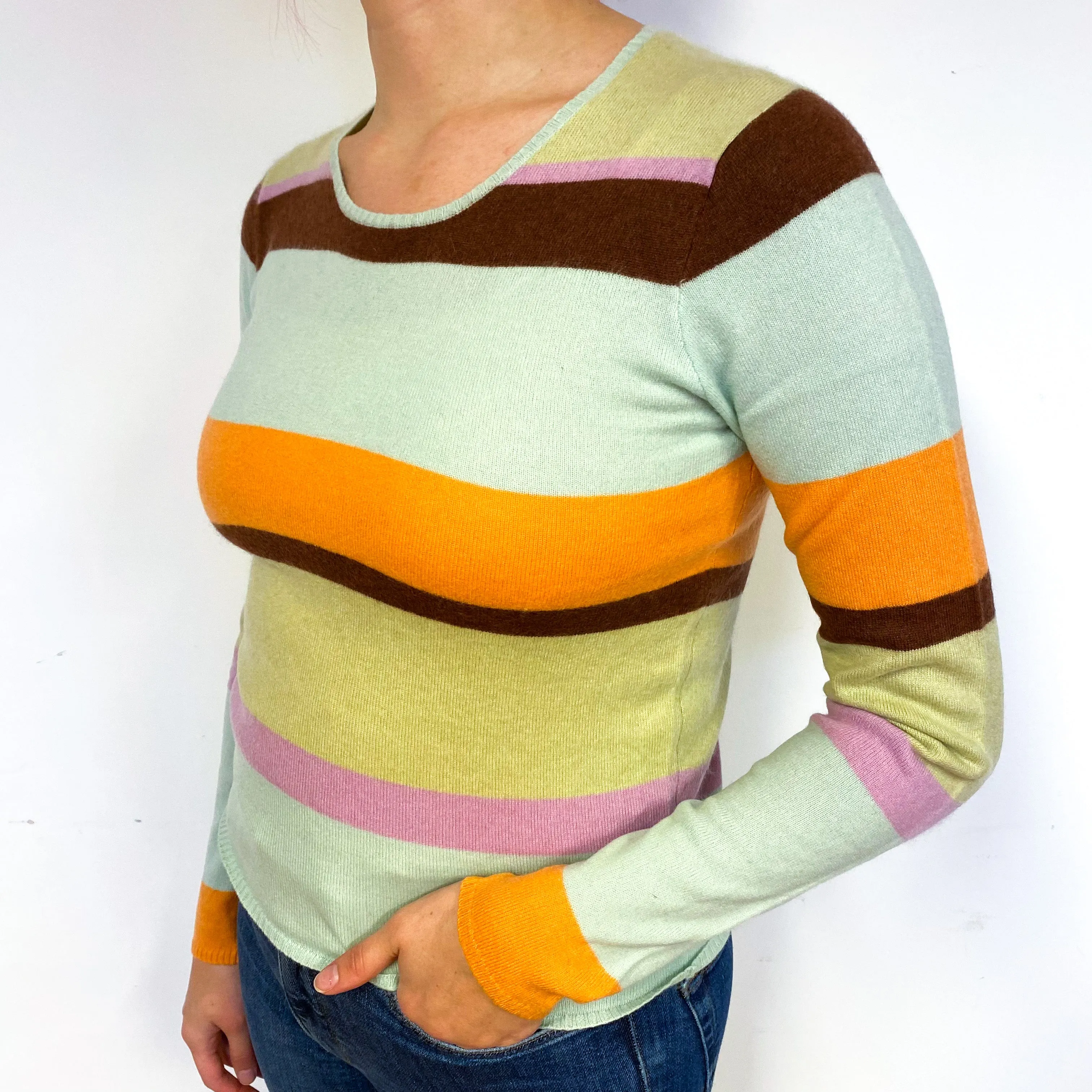 Candy Striped Cashmere Crew Neck Jumper Small