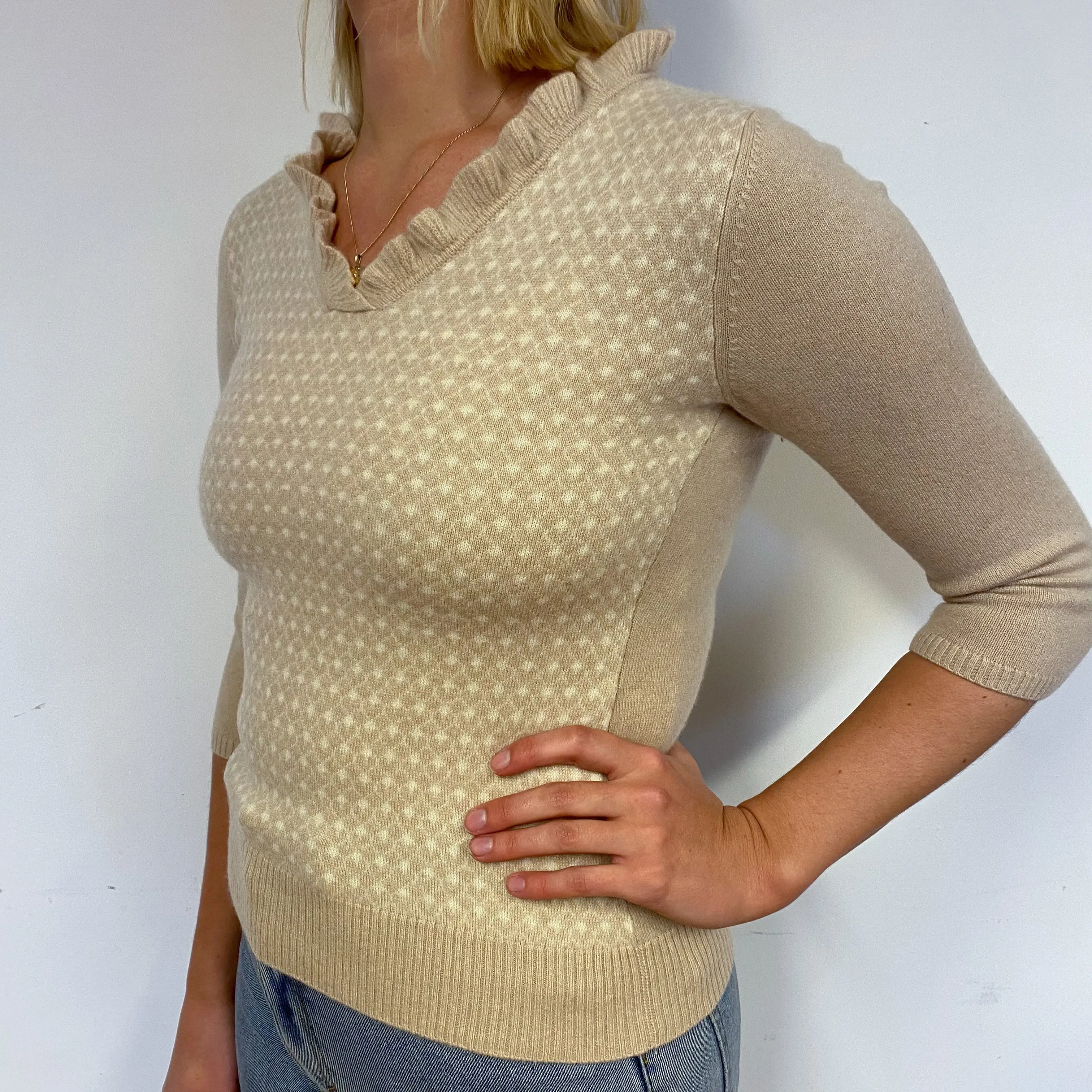 Caramel and Cream Cashmere V-Neck Jumper Small