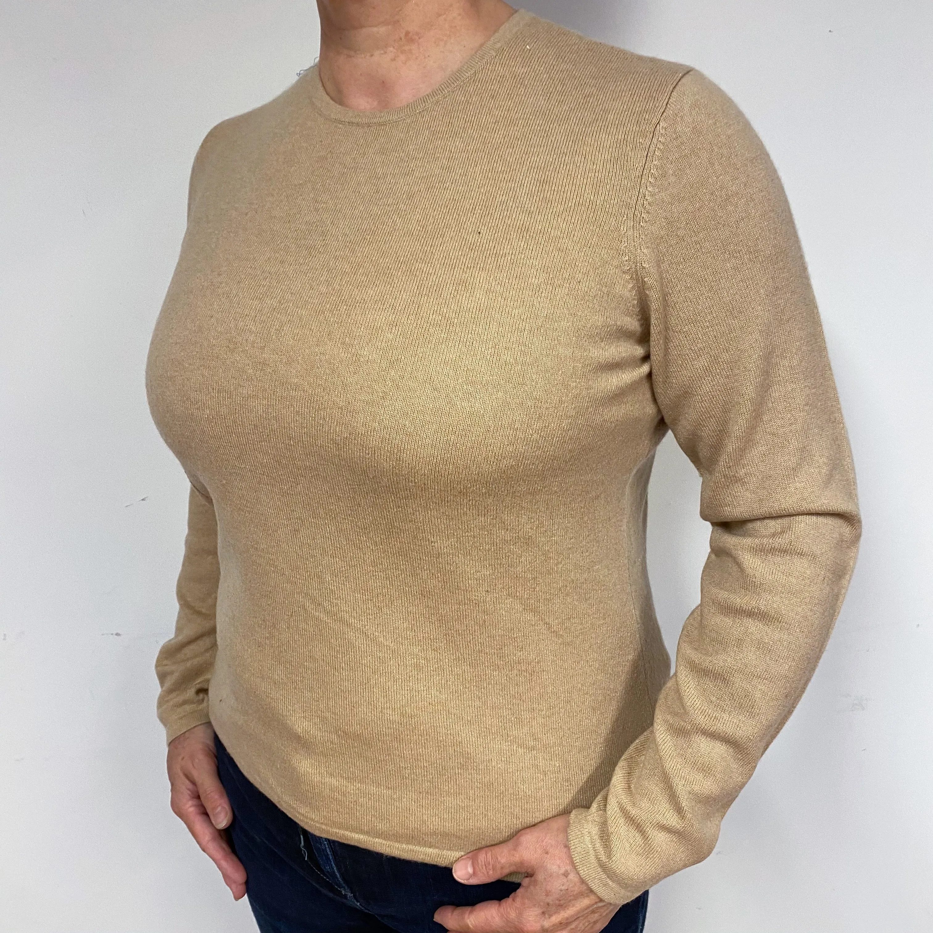 Caramel Brown Cashmere Crew Neck Jumper Large