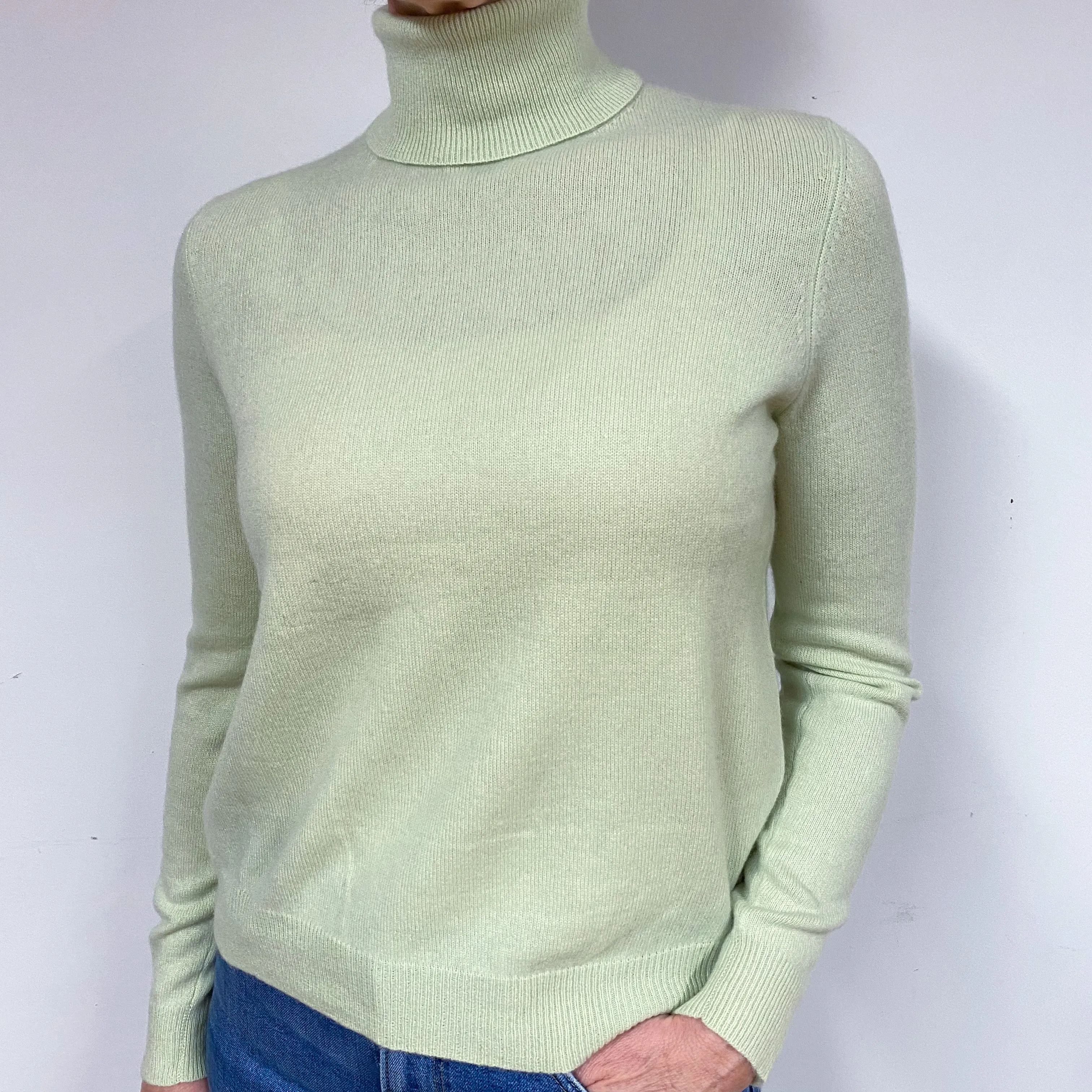 Celery Green Cashmere Polo Neck Jumper Medium