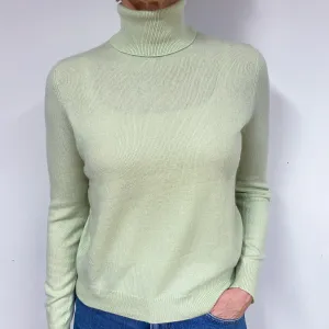 Celery Green Cashmere Polo Neck Jumper Medium