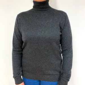 Charcoal Cashmere Polo Neck Jumper Large