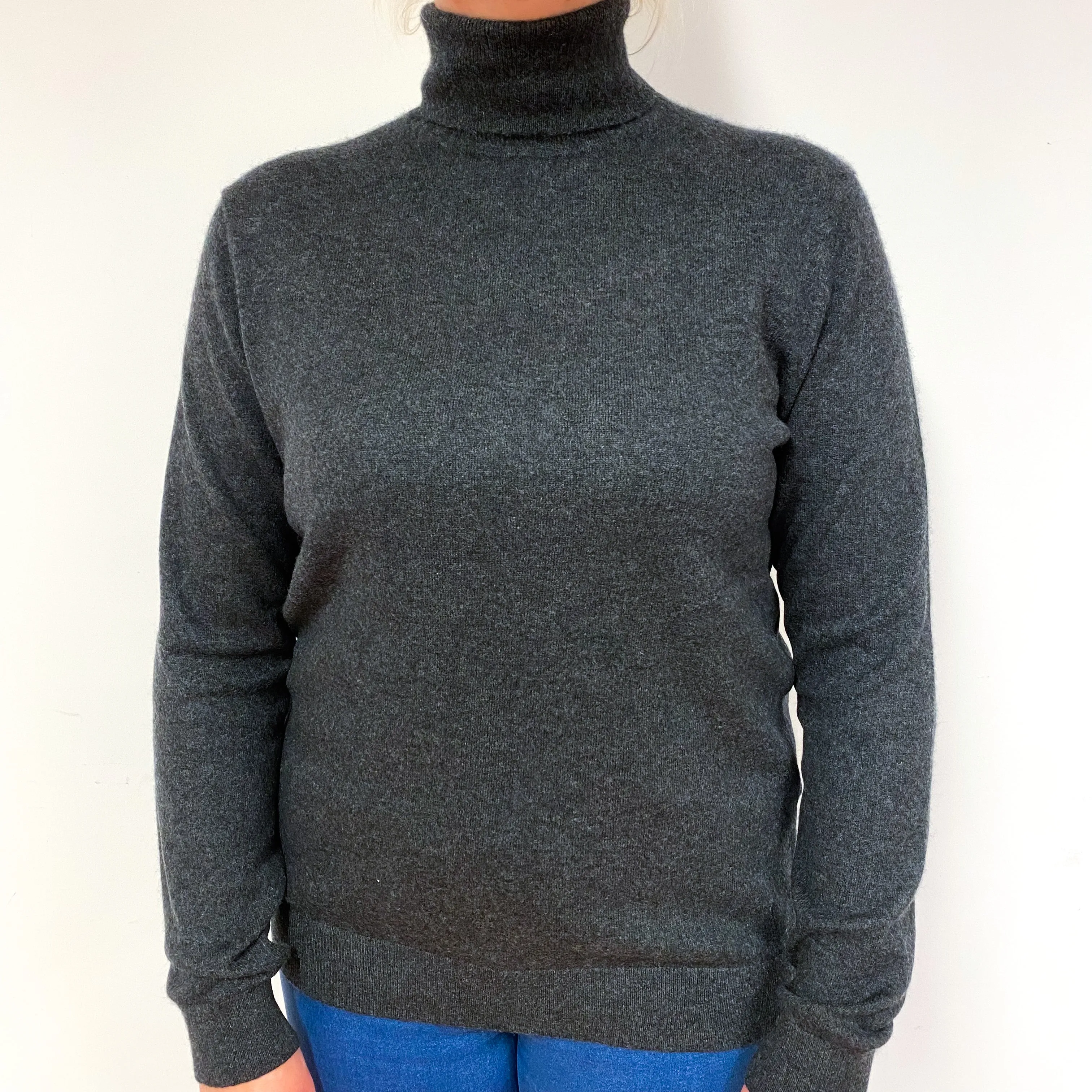 Charcoal Cashmere Polo Neck Jumper Large