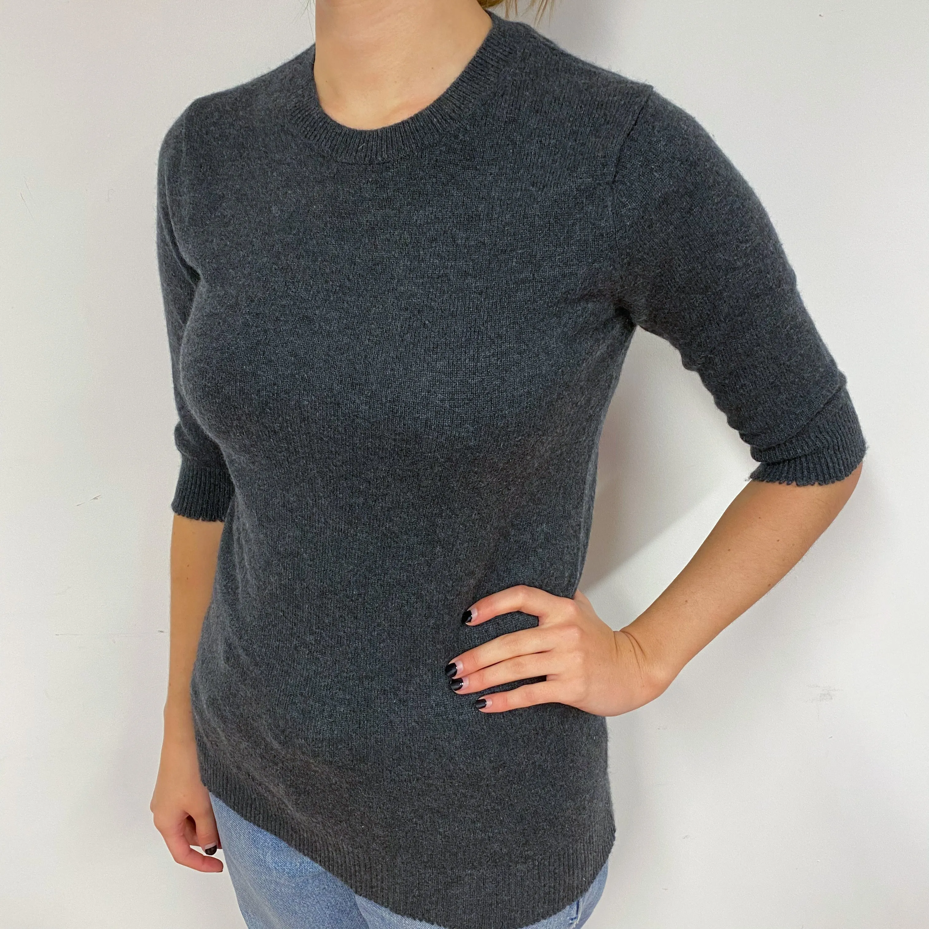 Charcoal Grey Cashmere Crew Neck Jumper Small