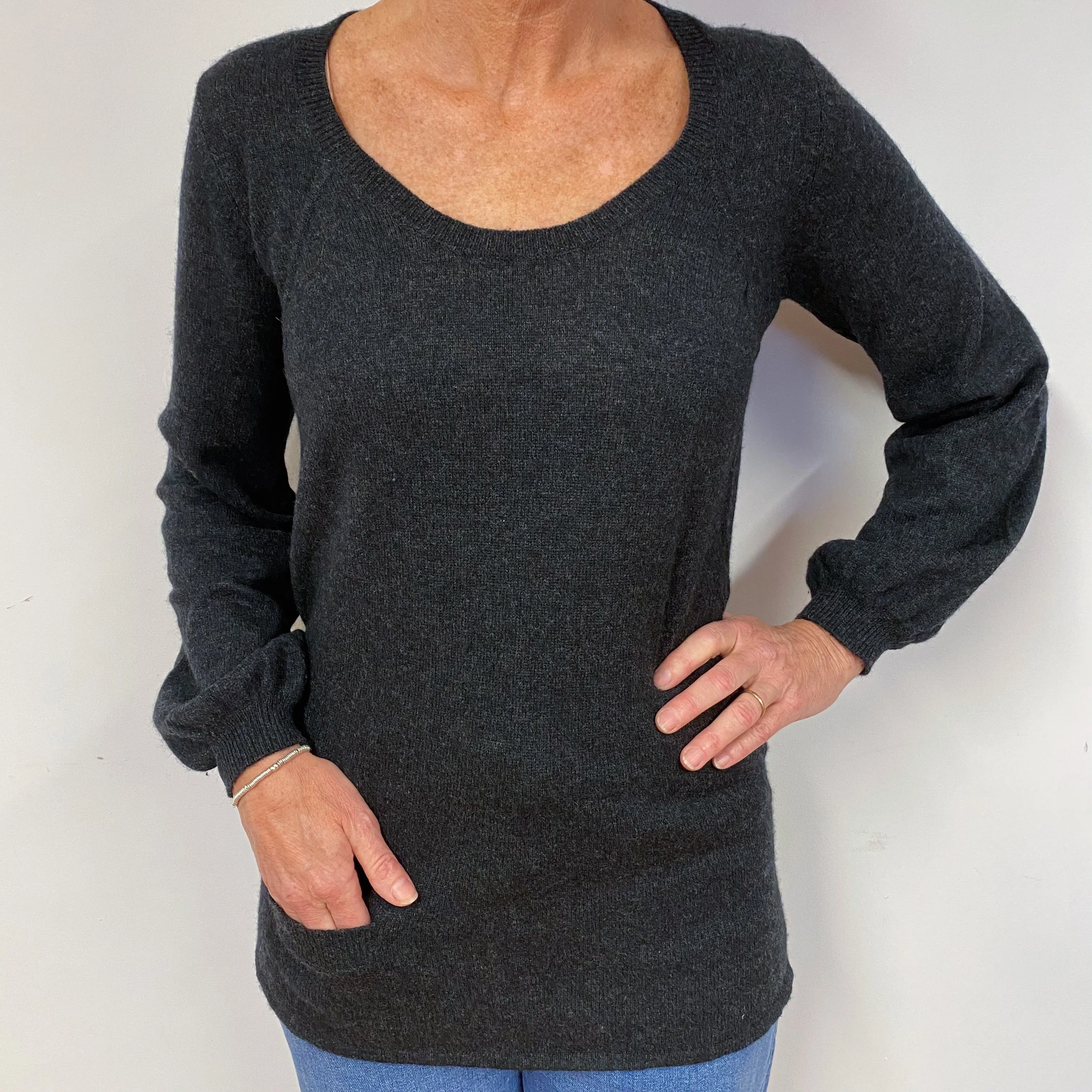 Charcoal Grey Cashmere Tunic Jumper Medium