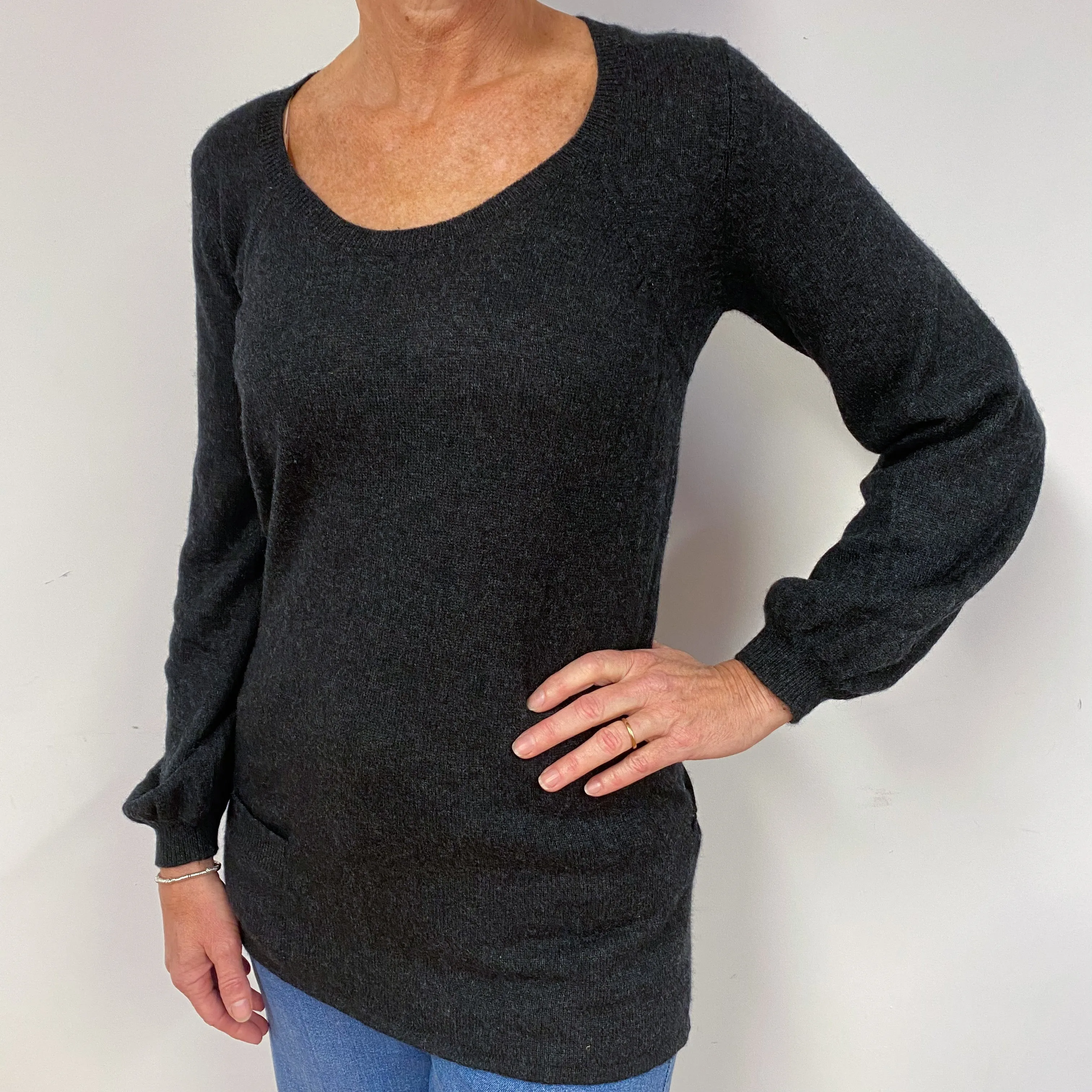 Charcoal Grey Cashmere Tunic Jumper Medium