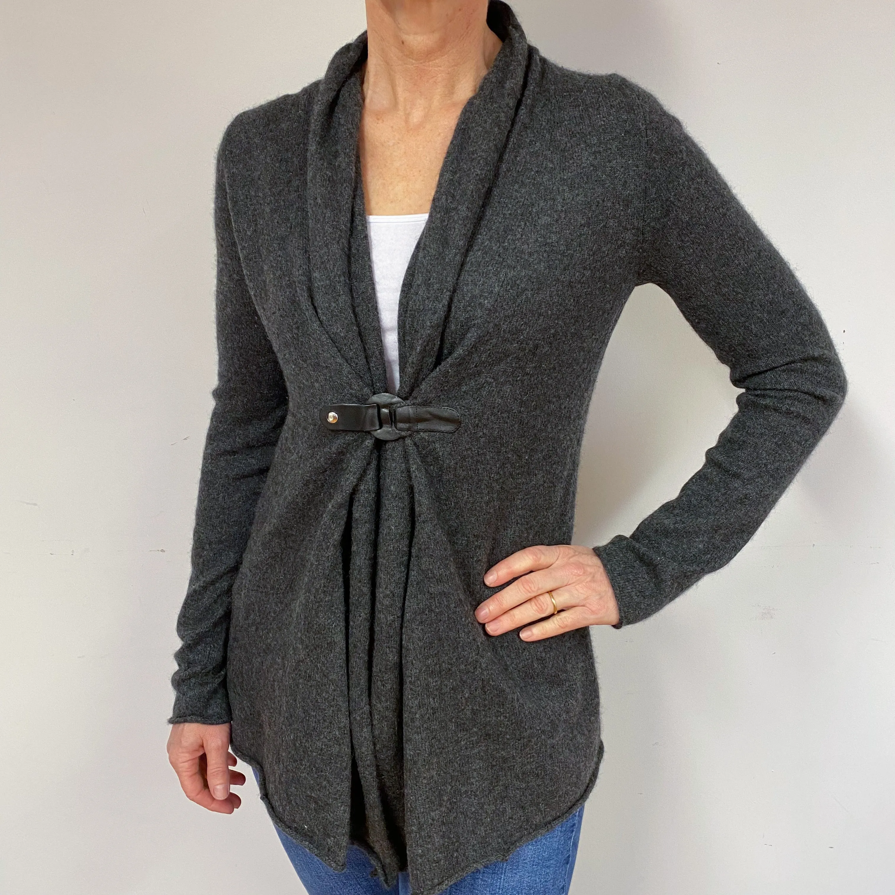 Charcoal Grey Edge to Edge Cashmere Cardigan Medium