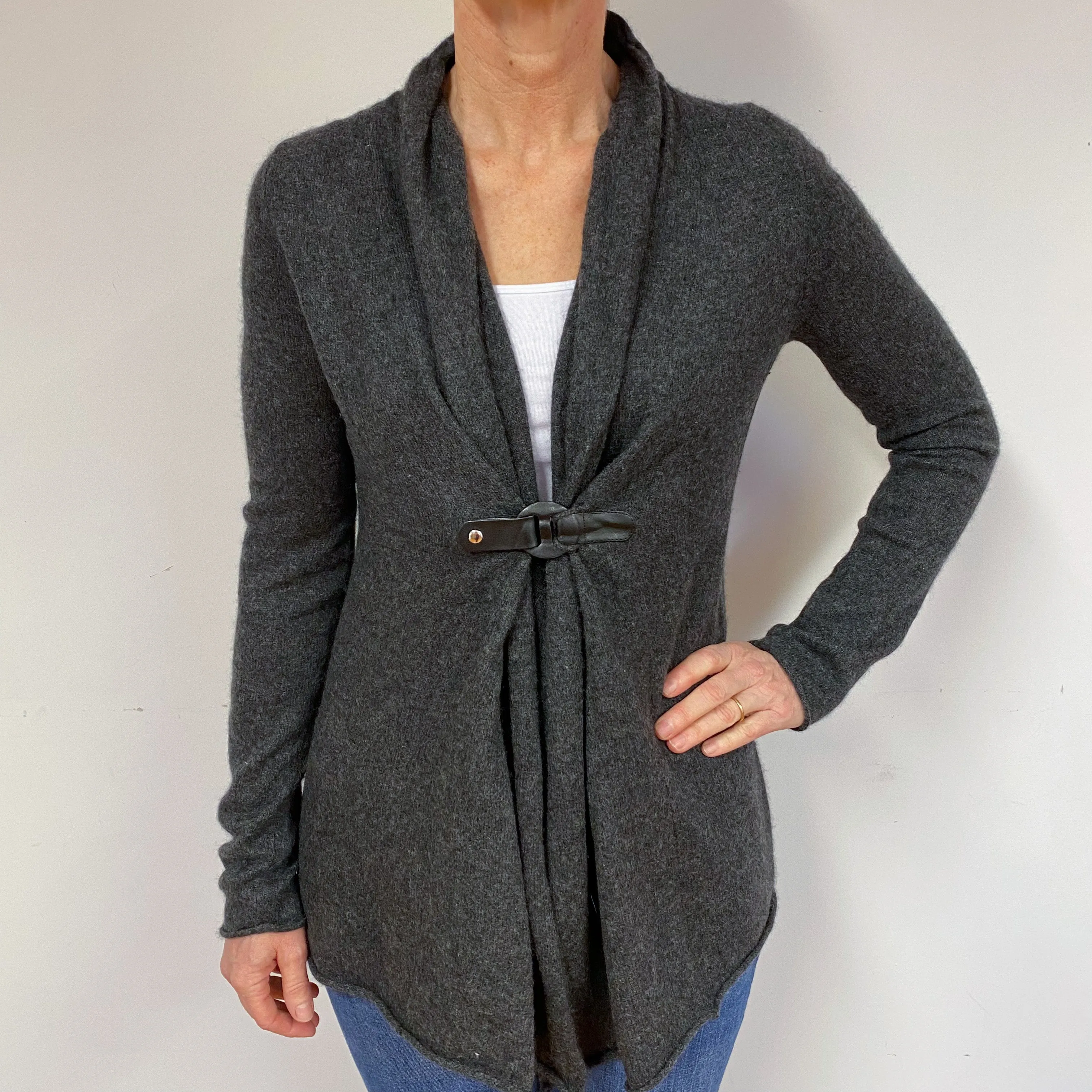 Charcoal Grey Edge to Edge Cashmere Cardigan Medium