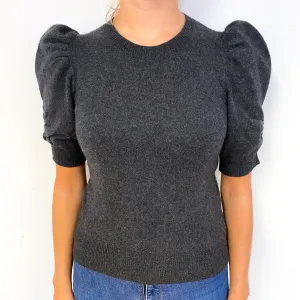 Charcoal Grey Puff Shoulder Cashmere Short Sleeve Jumper Small