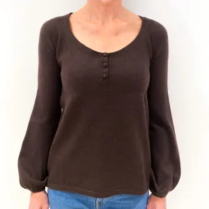 Chocolate Brown Cashmere Buttoned Scoop Neck Jumper Small