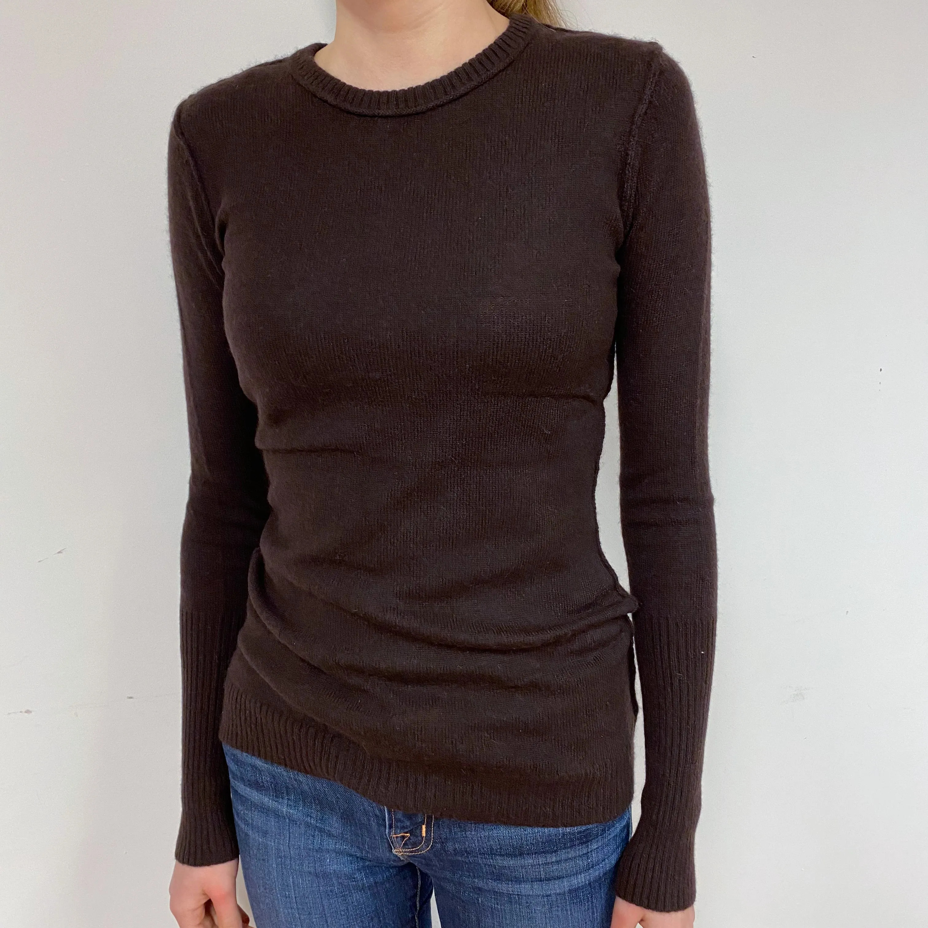 Chocolate Brown Cashmere Crew Neck Jumper Extra Small