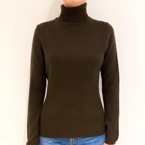 Chocolate Brown Cashmere Polo Neck Jumper Extra Small