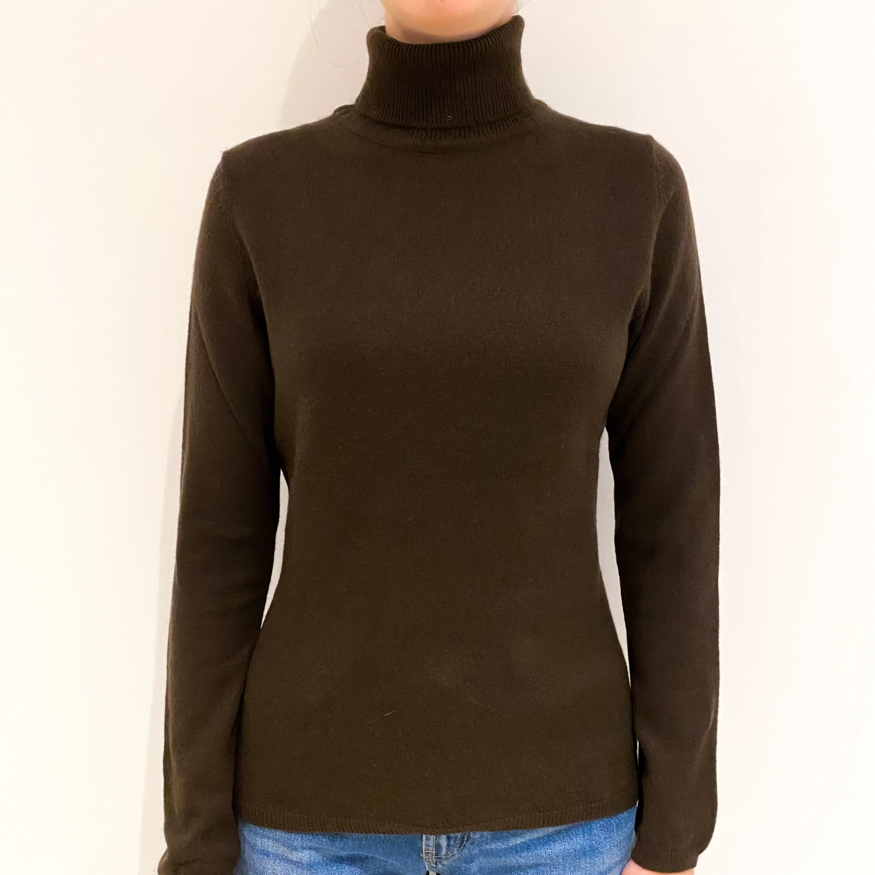 Chocolate Brown Cashmere Polo Neck Jumper Extra Small