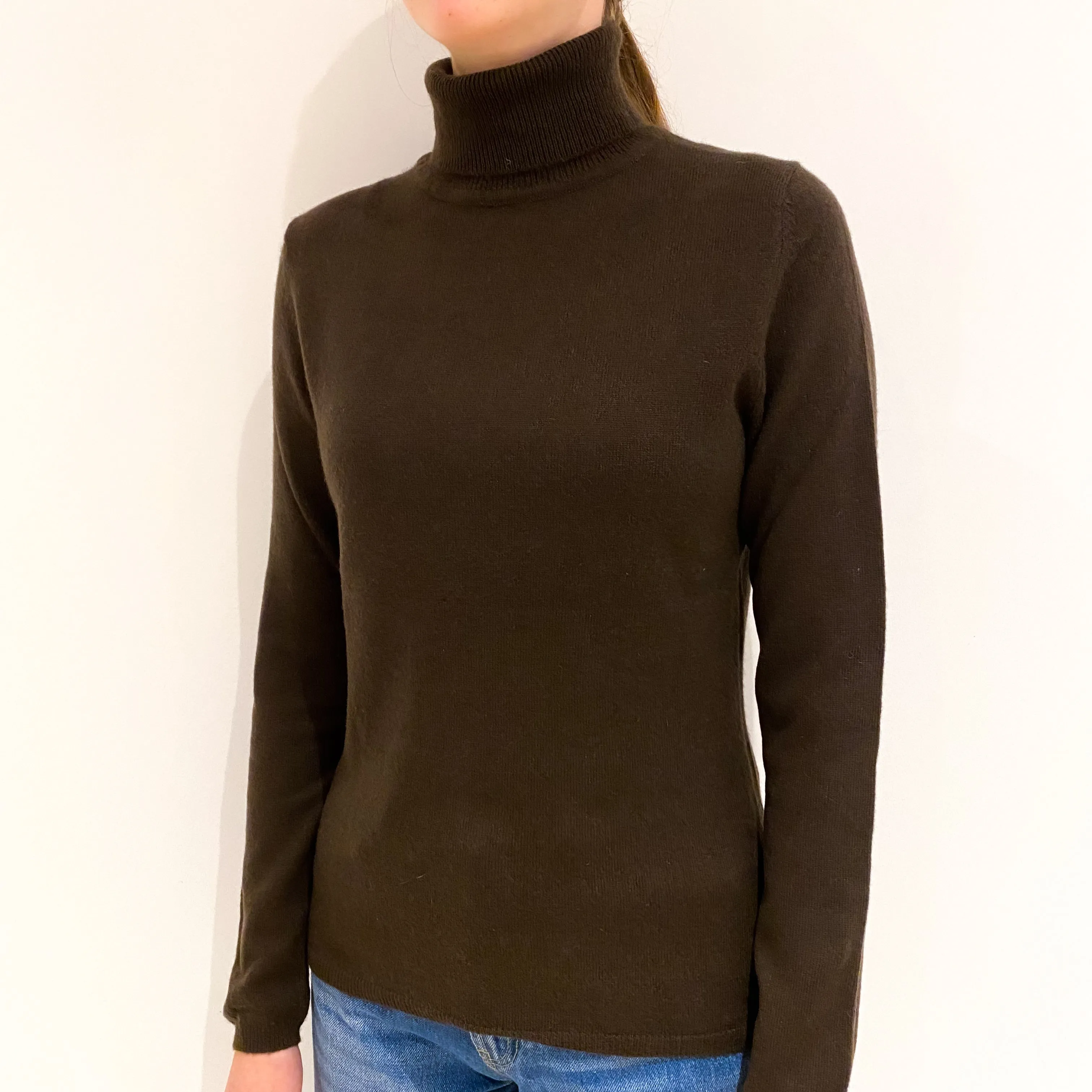 Chocolate Brown Cashmere Polo Neck Jumper Extra Small