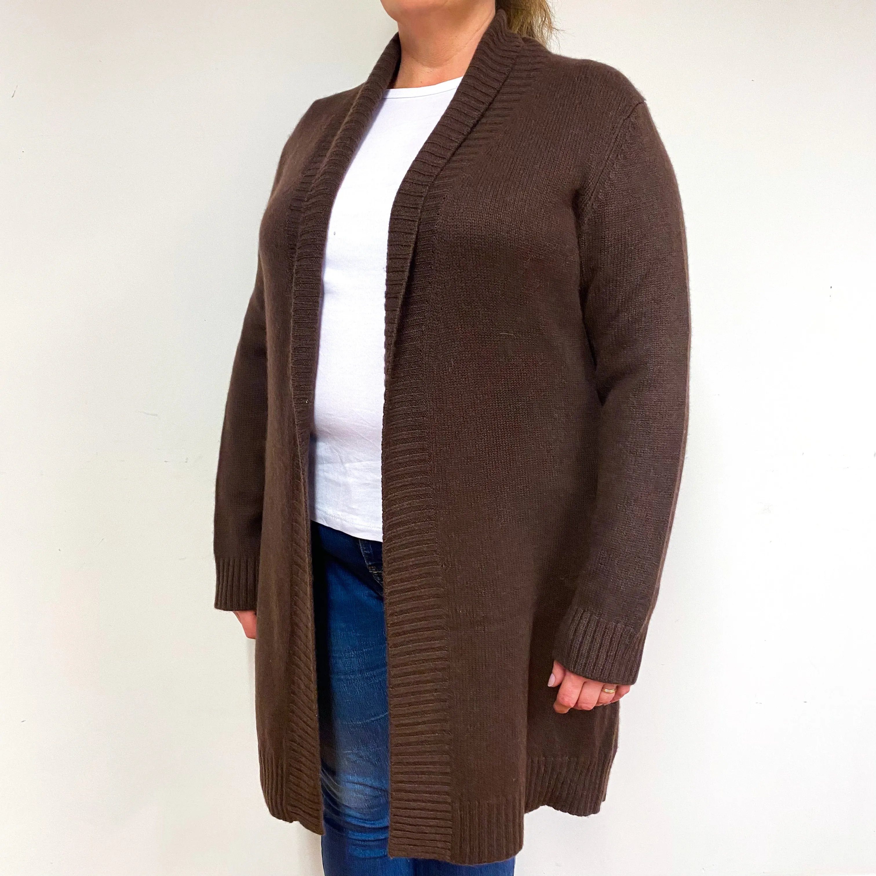 Chocolate Brown Chunky Cashmere Edge-Edge Cardigan Extra Large