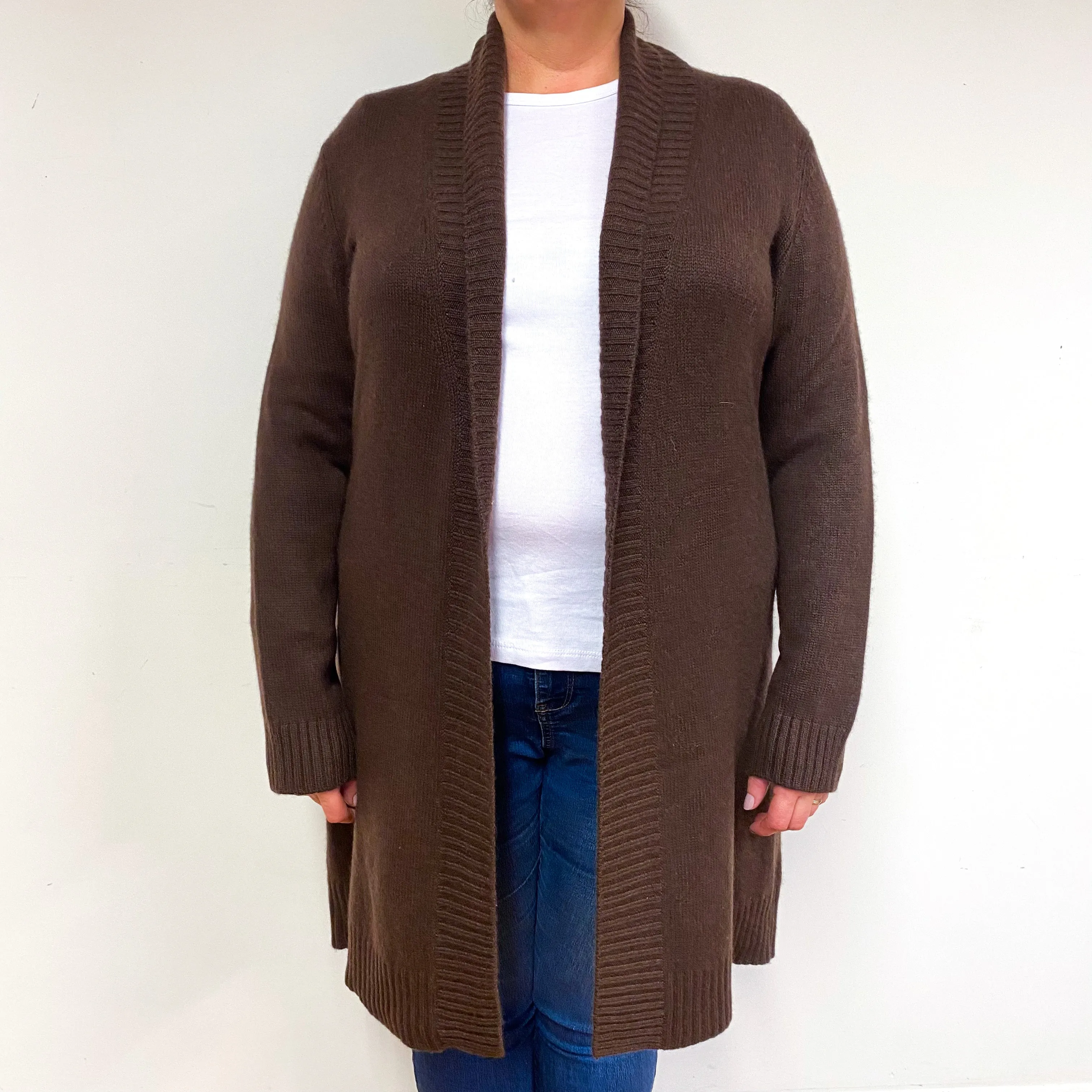 Chocolate Brown Chunky Cashmere Edge-Edge Cardigan Extra Large