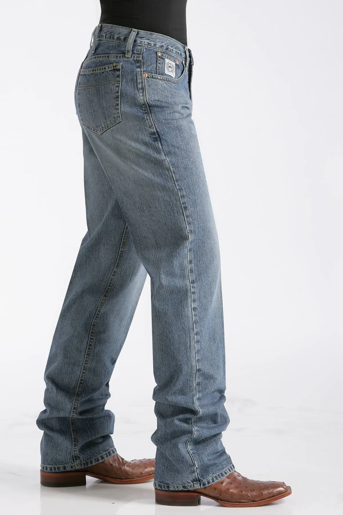 Cinch Men's White Label Relaxed Straight Jean in Medium Stonewash