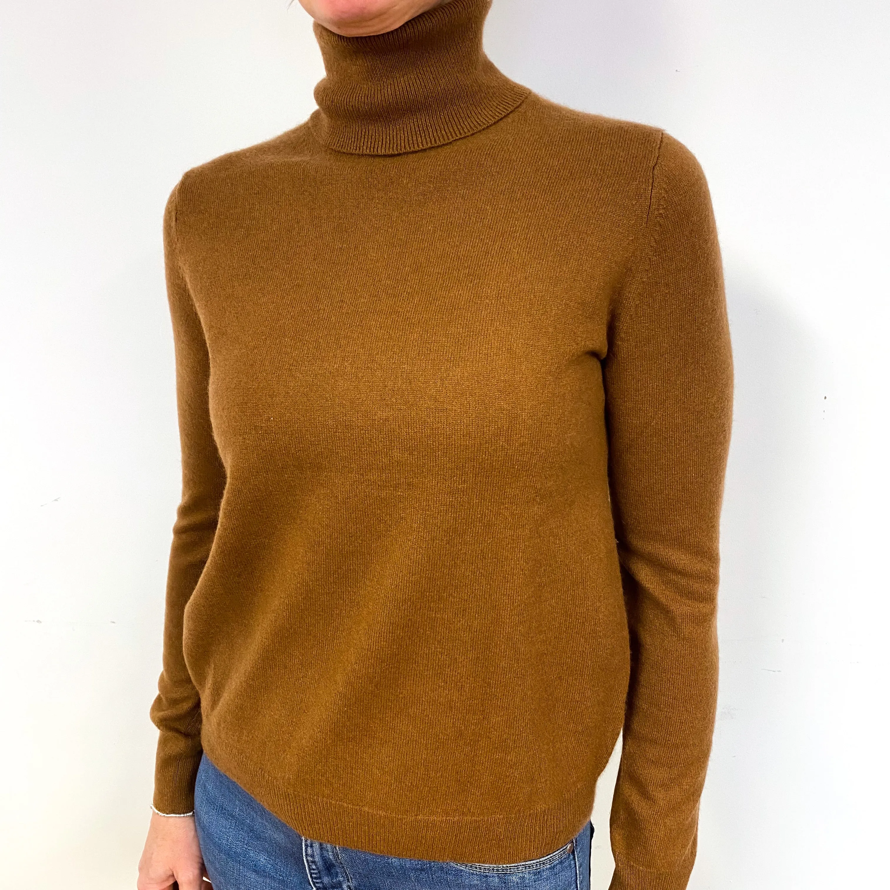 Cinnamon Brown Cashmere Polo Neck Jumper Medium