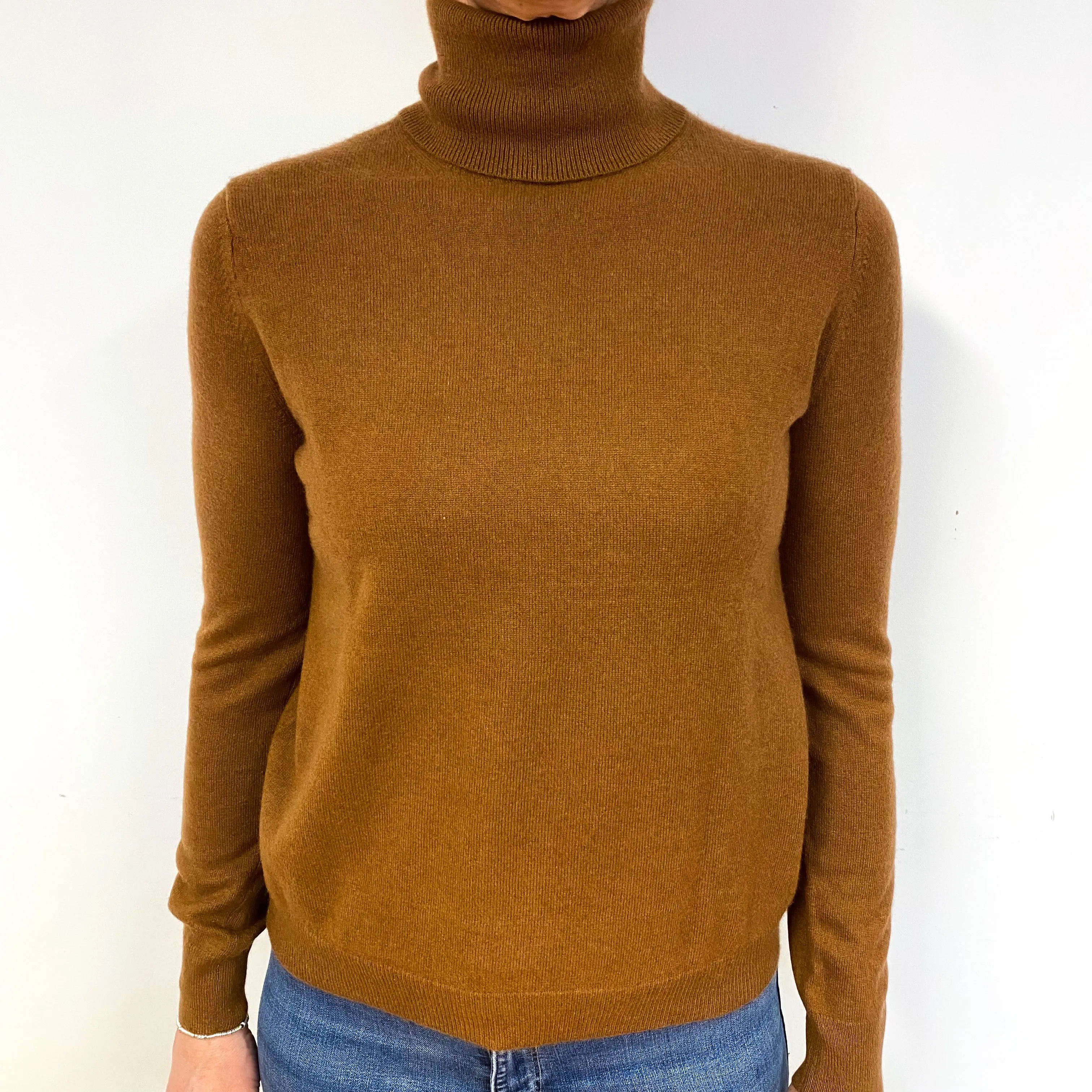 Cinnamon Brown Cashmere Polo Neck Jumper Medium