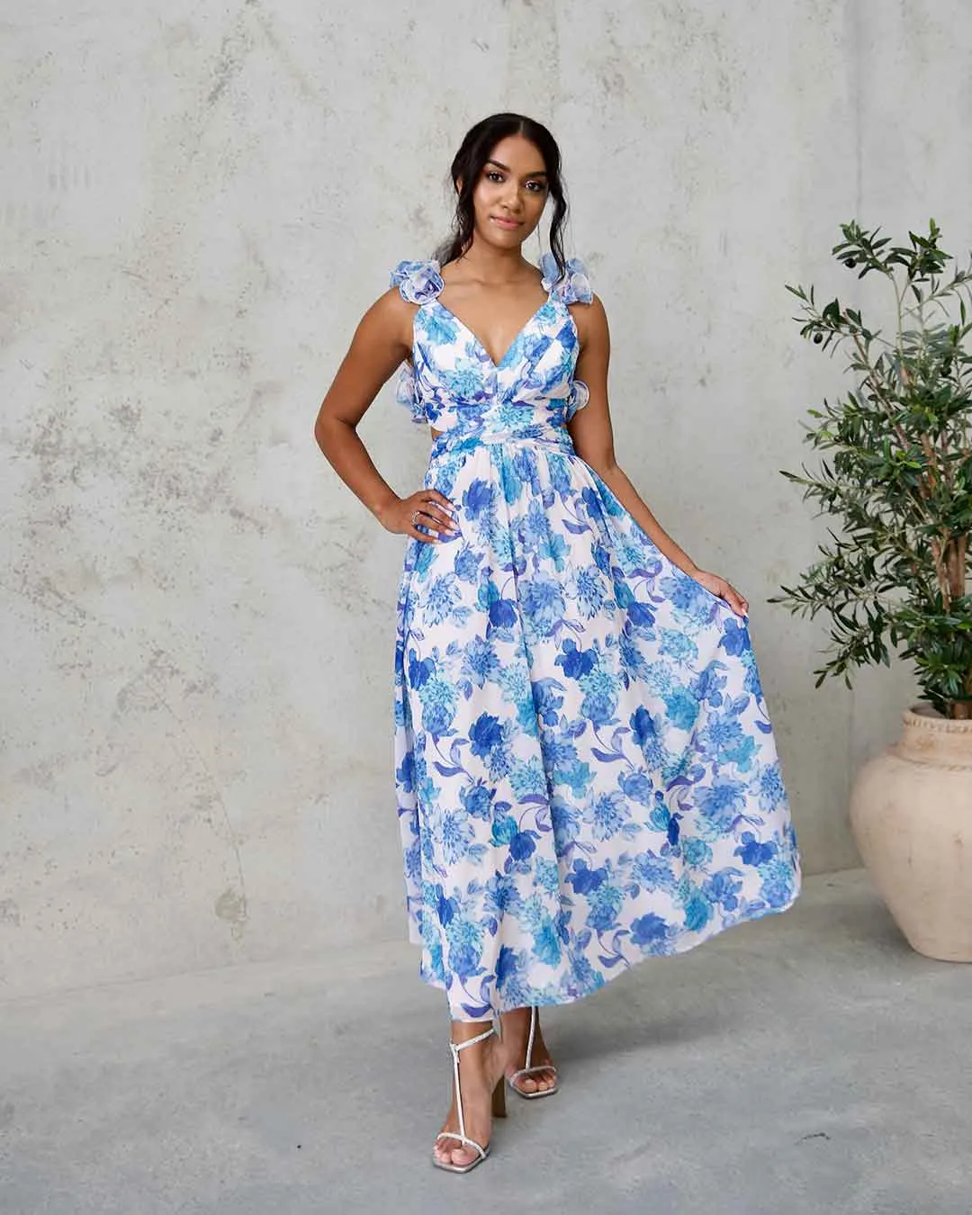 Cleo Chiffon Maxi Dress - Blue Floral