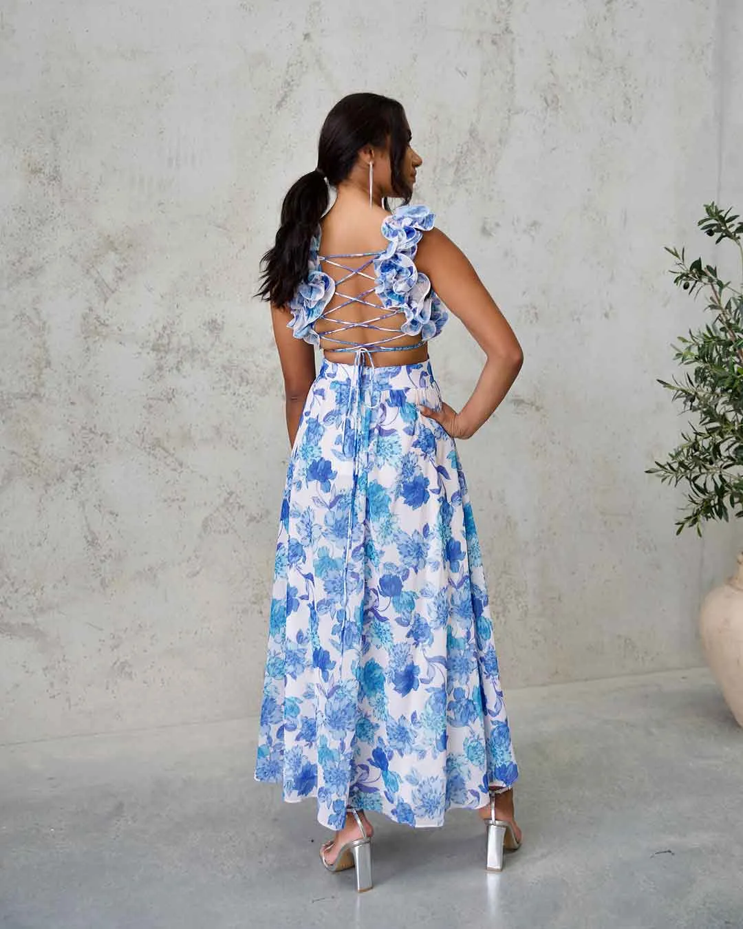 Cleo Chiffon Maxi Dress - Blue Floral