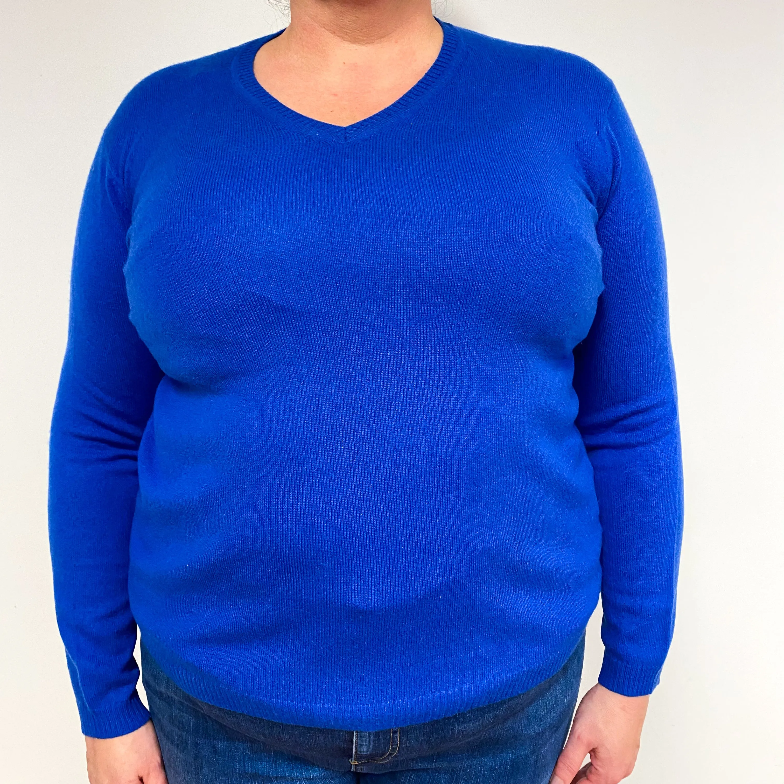 Cobalt Blue Cashmere V-Neck Jumper Extra Large