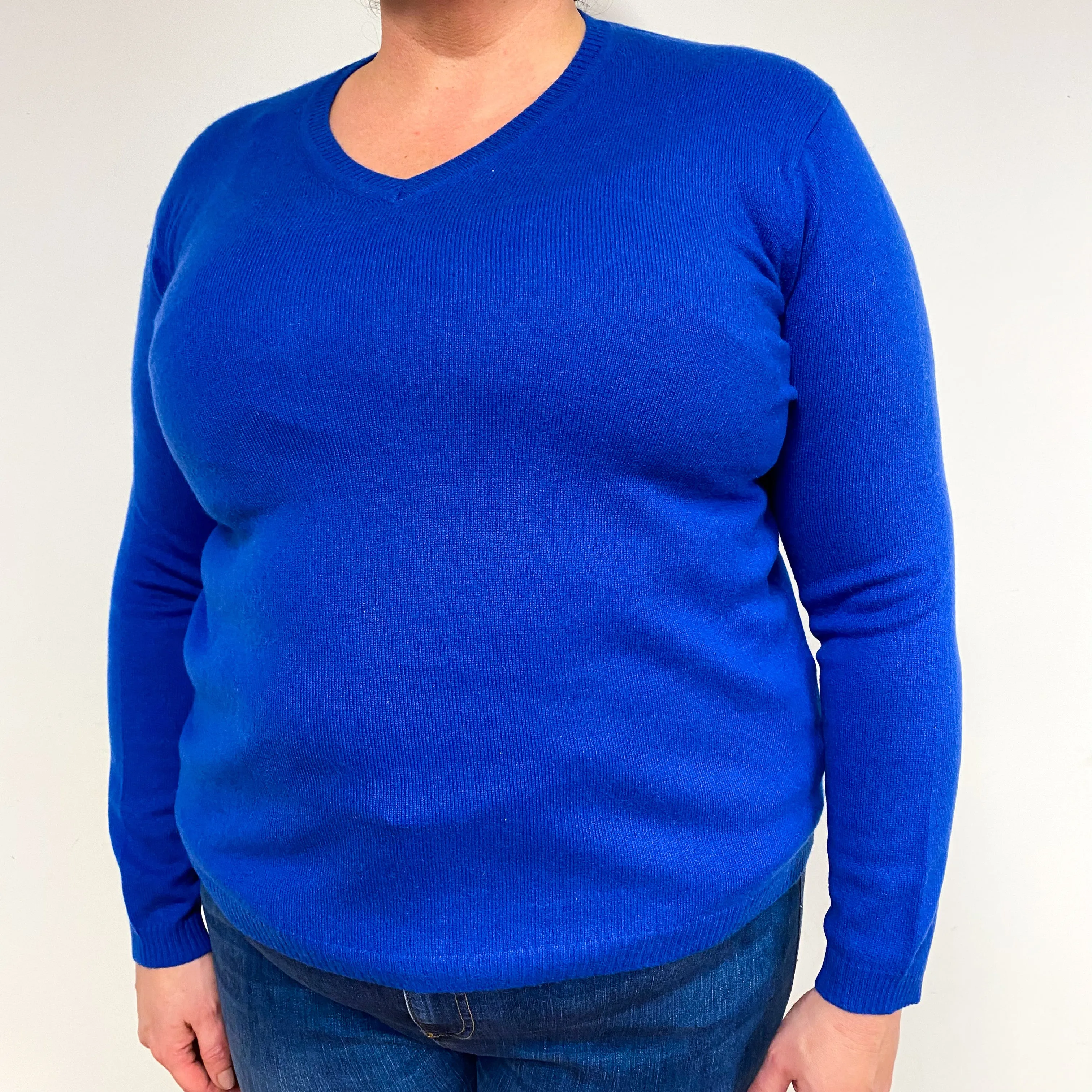 Cobalt Blue Cashmere V-Neck Jumper Extra Large