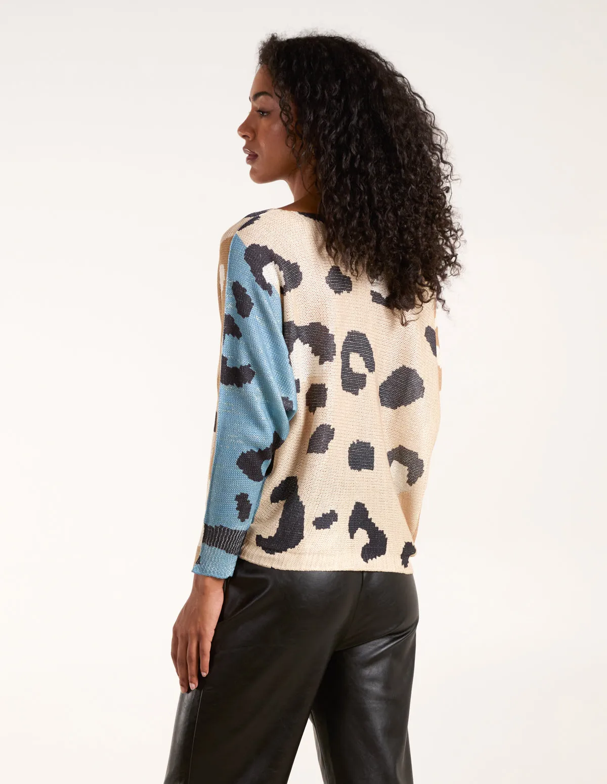 Colour Block Leopard Fine Knit Jumper