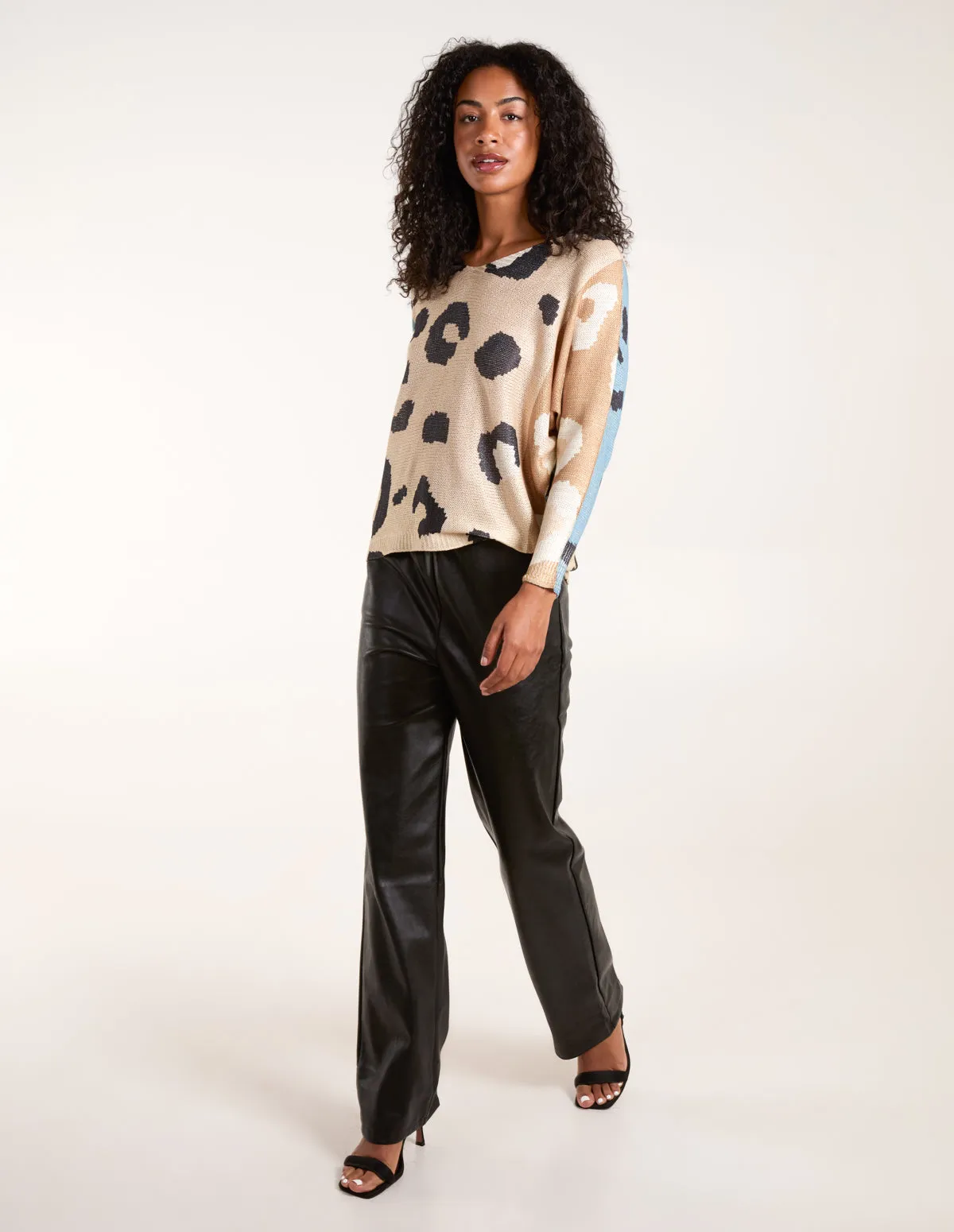 Colour Block Leopard Fine Knit Jumper