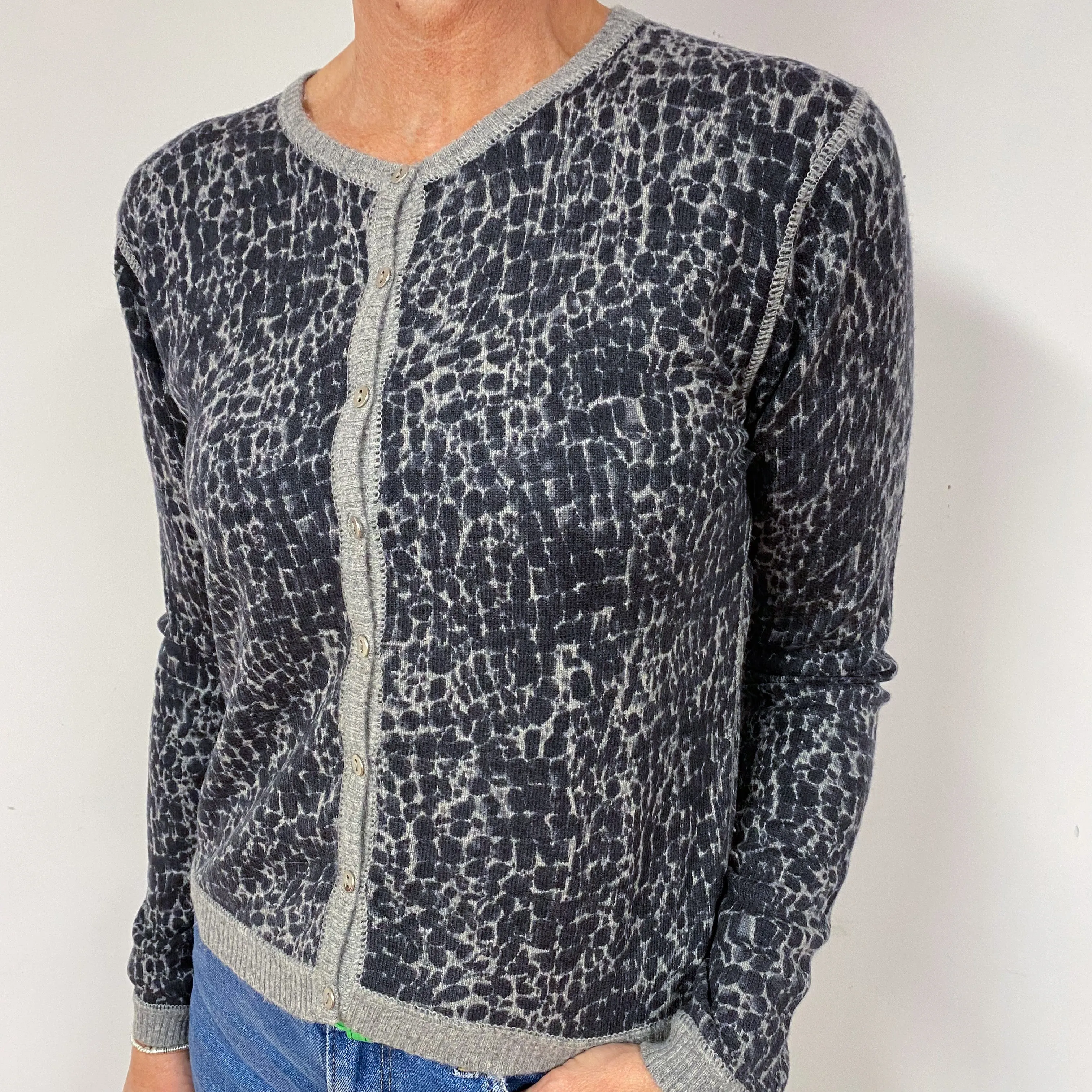 Copy of Grey Leopard Print Cashmere Cardigan Medium