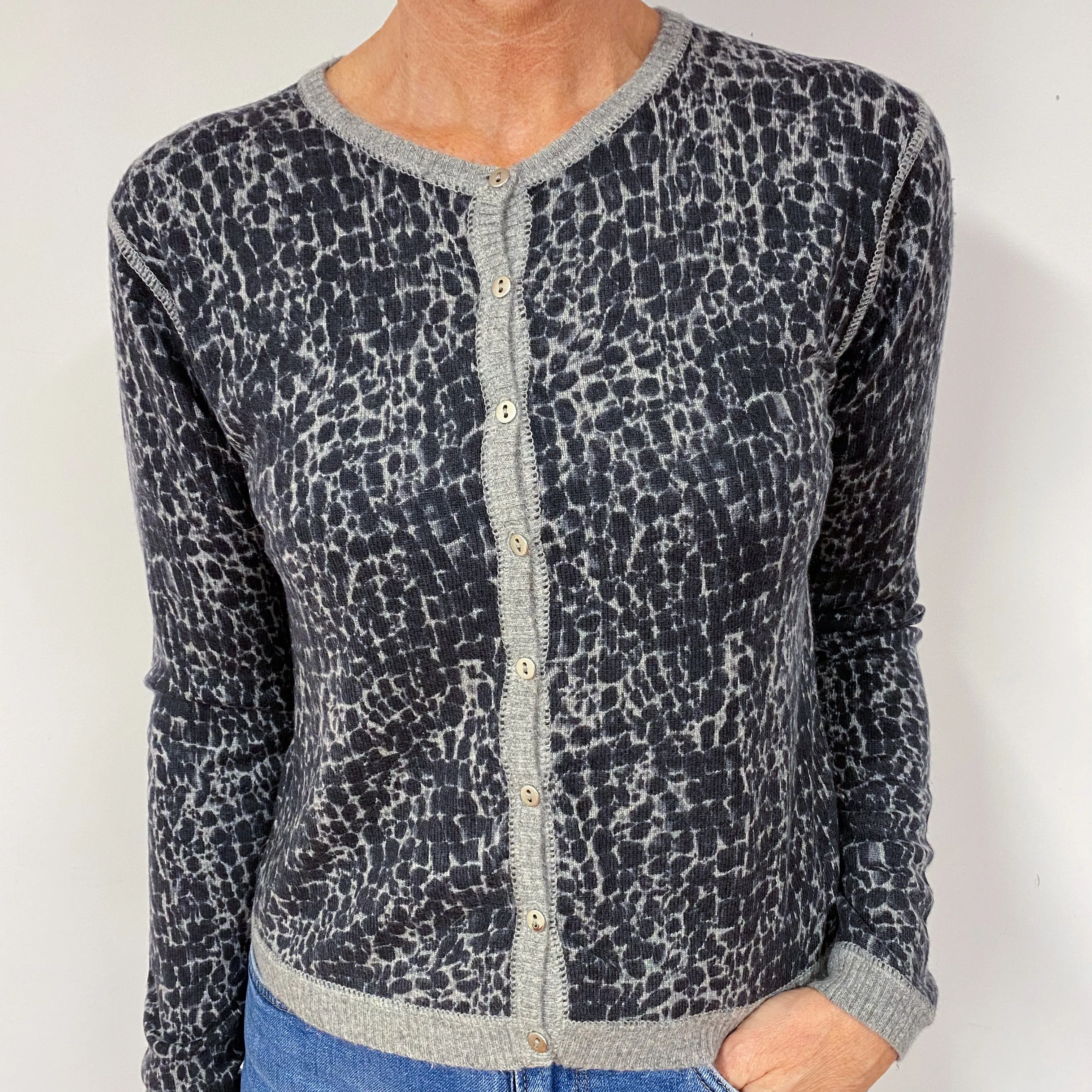 Copy of Grey Leopard Print Cashmere Cardigan Medium