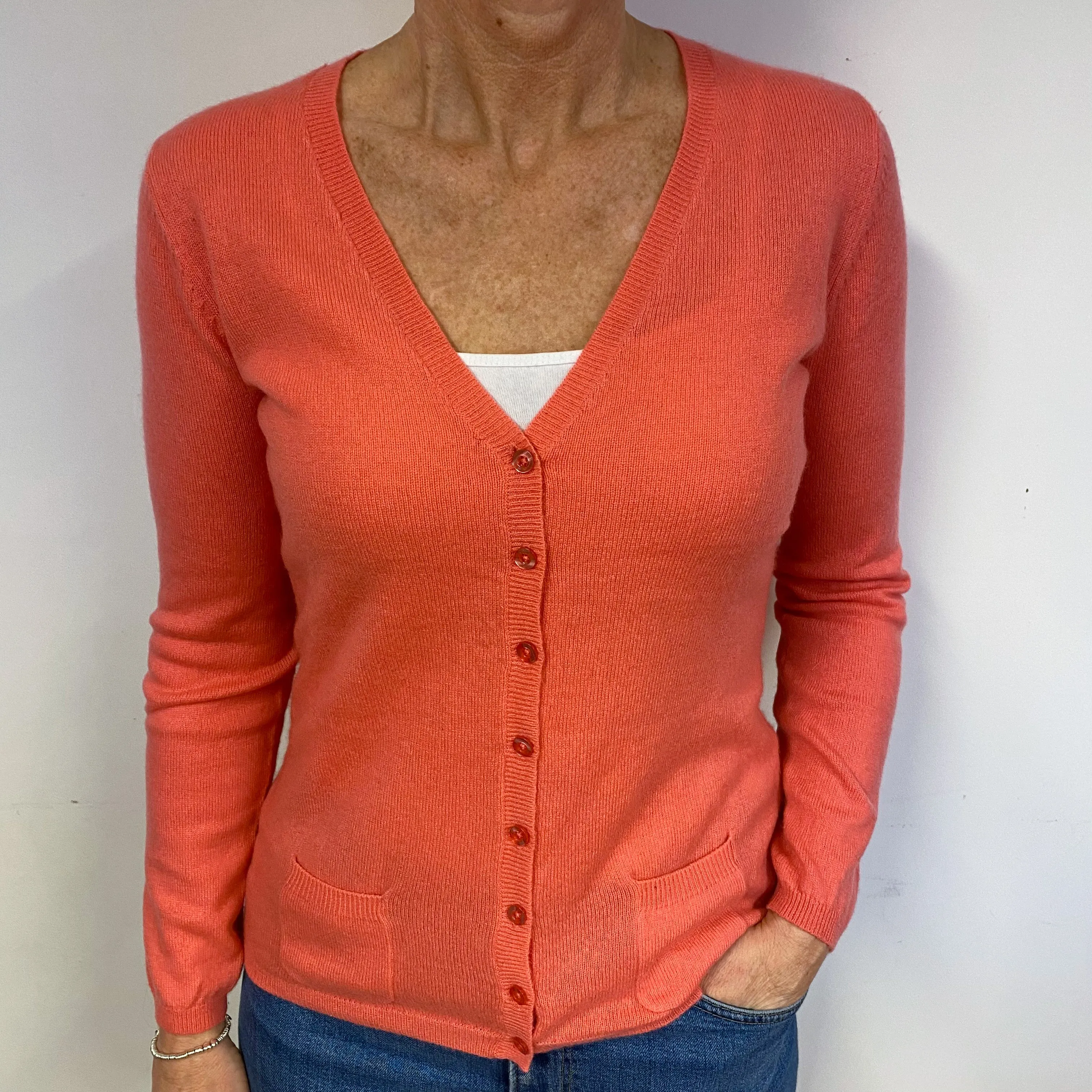 Coral Pink Cashmere Cardigan Medium