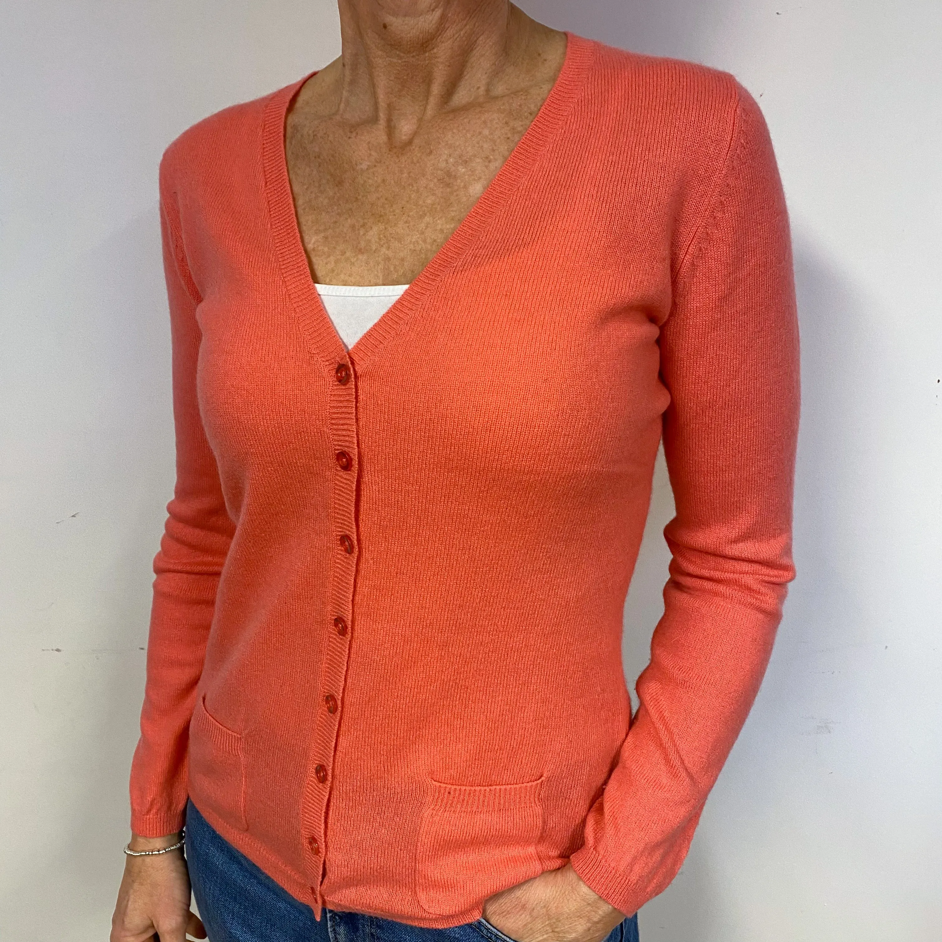 Coral Pink Cashmere Cardigan Medium