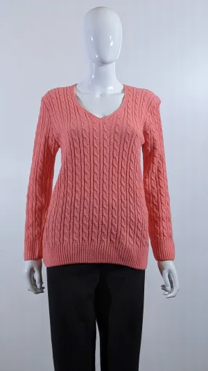 Coral V-Neck Cable Knit Jumper