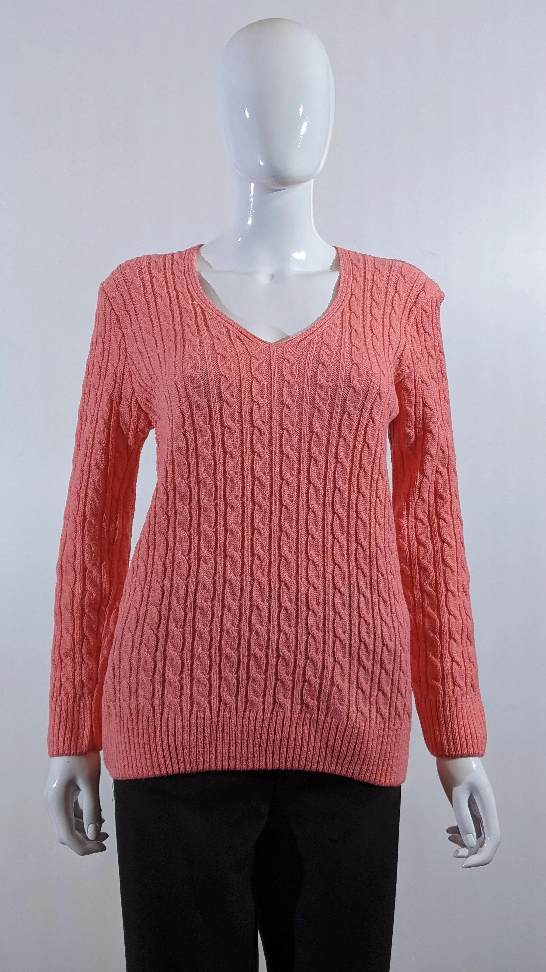 Coral V-Neck Cable Knit Jumper