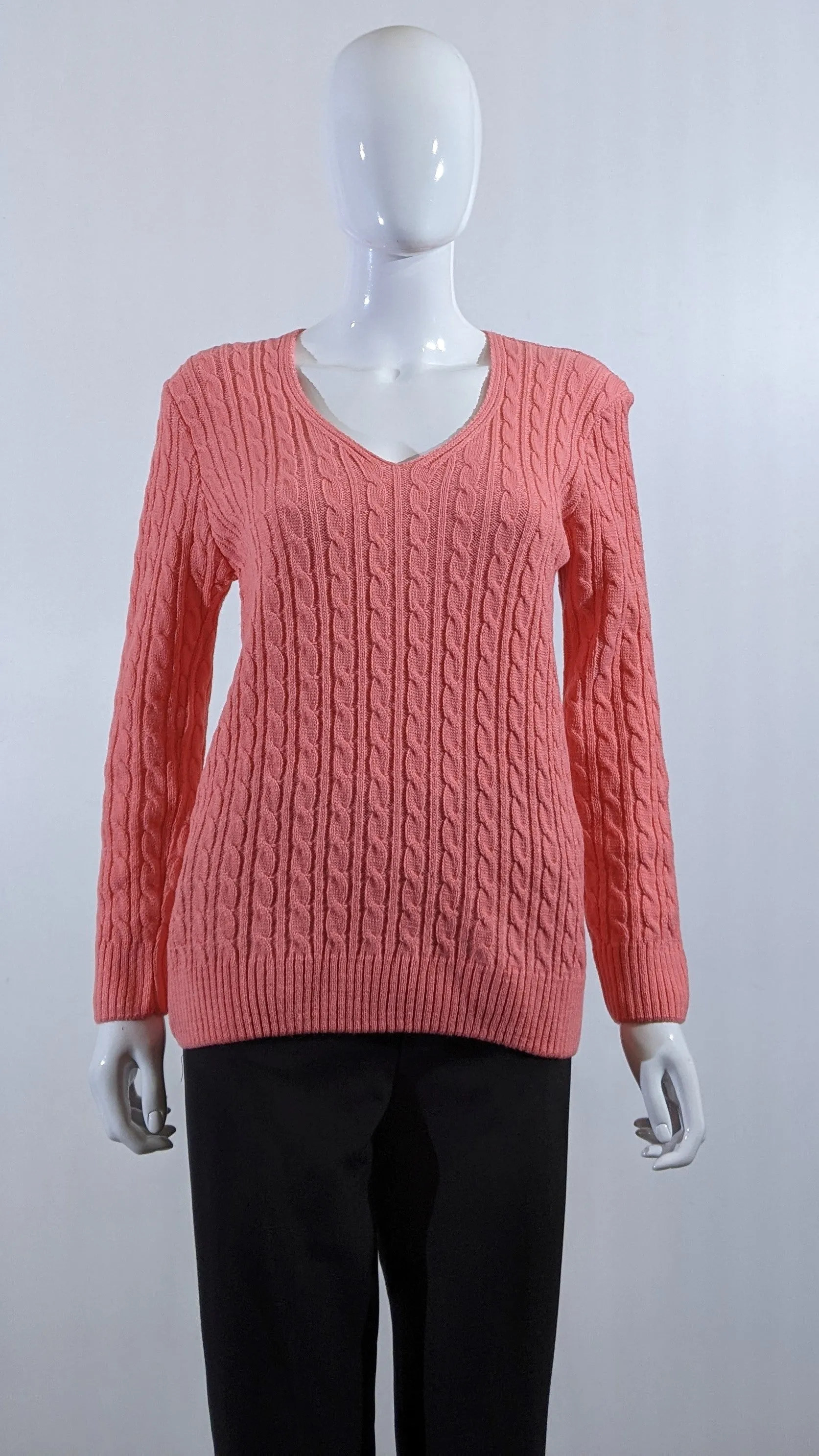 Coral V-Neck Cable Knit Jumper