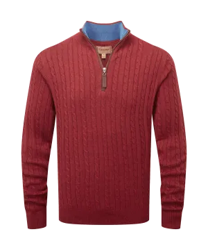 Cotton Cashmere Cable Quarter Zip Jumper - Chilli