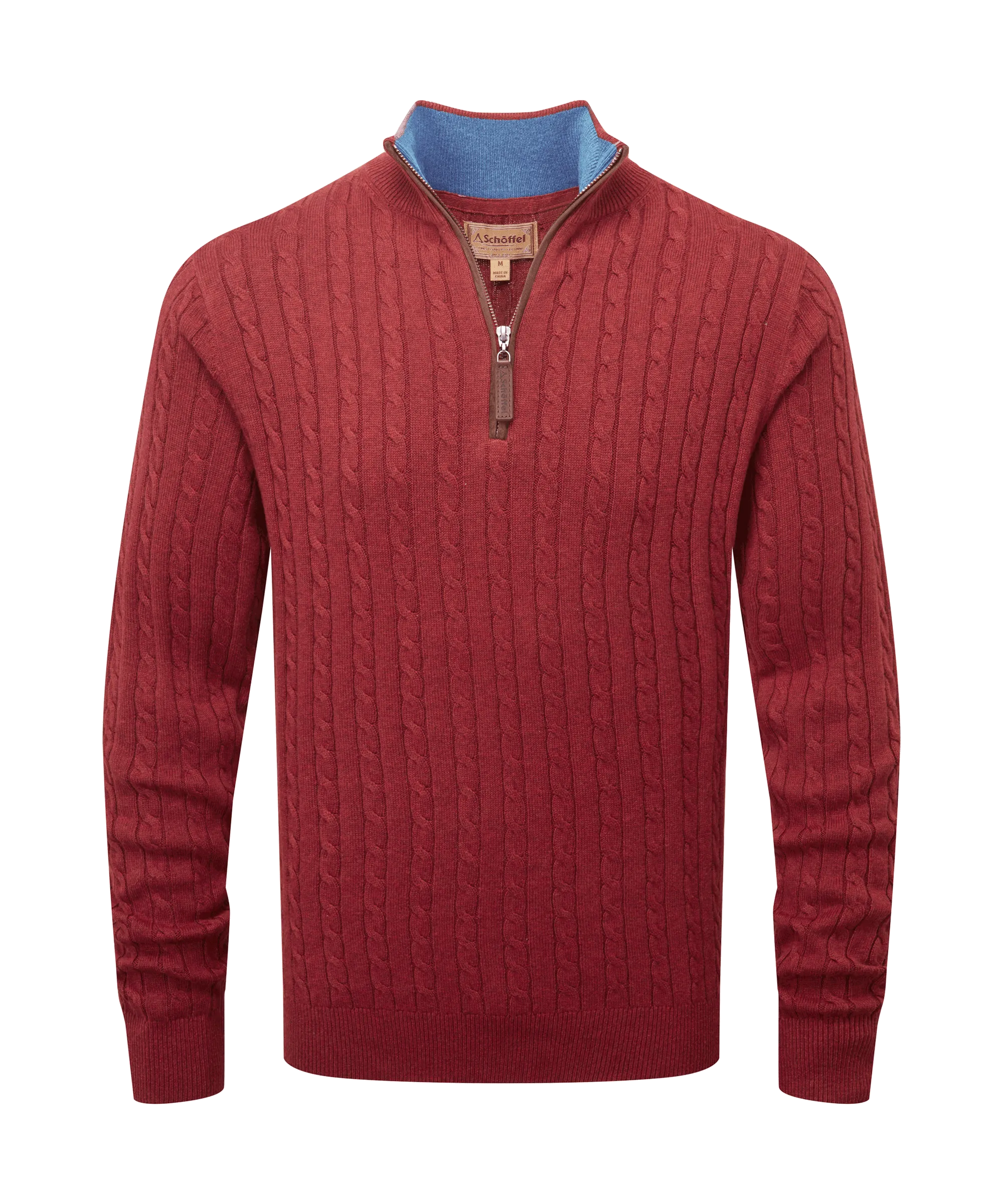 Cotton Cashmere Cable Quarter Zip Jumper - Chilli