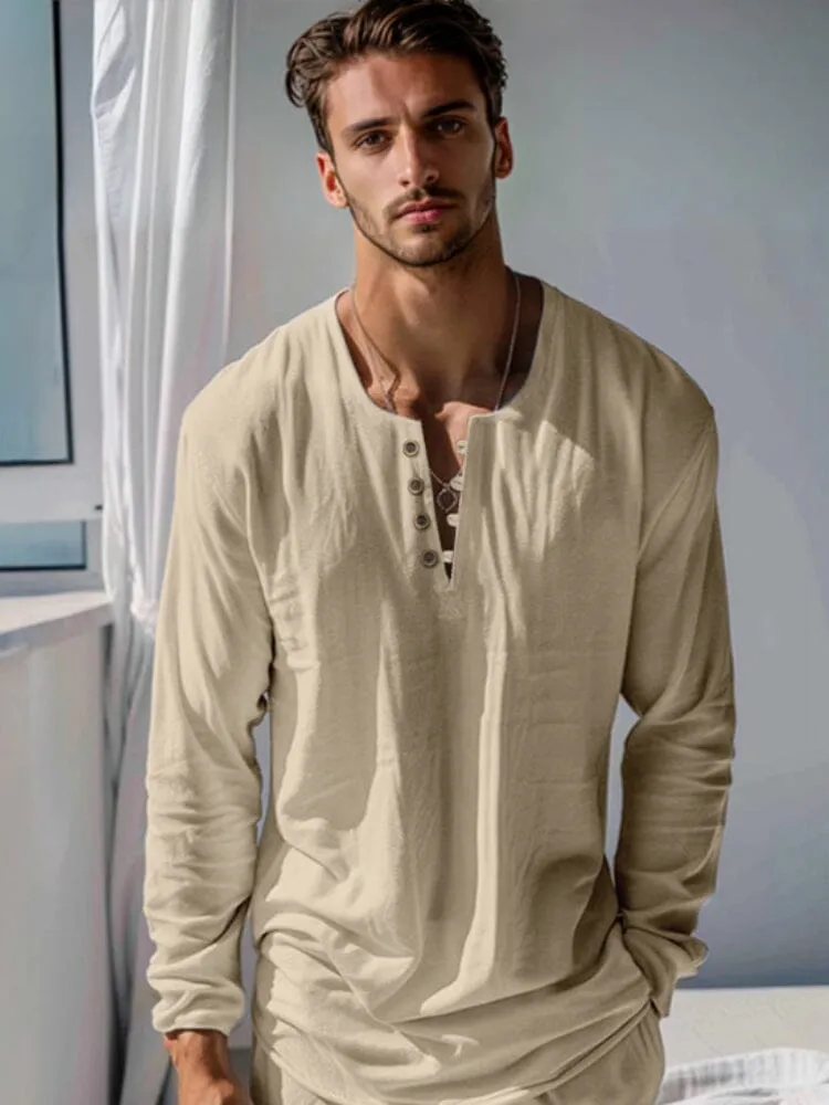 Cotton Henley Shirt Set