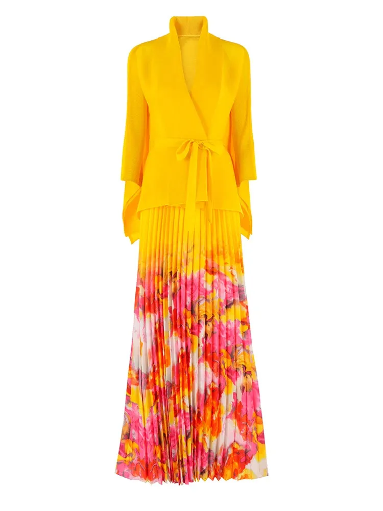 Couture Plissé Pleated Cardigan & Maxi Skirt