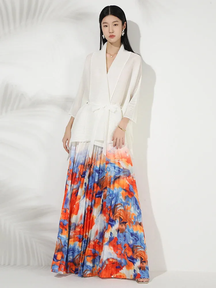 Couture Plissé Pleated Cardigan & Maxi Skirt