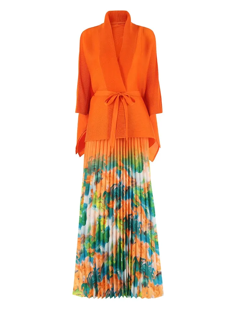 Couture Plissé Pleated Cardigan & Maxi Skirt