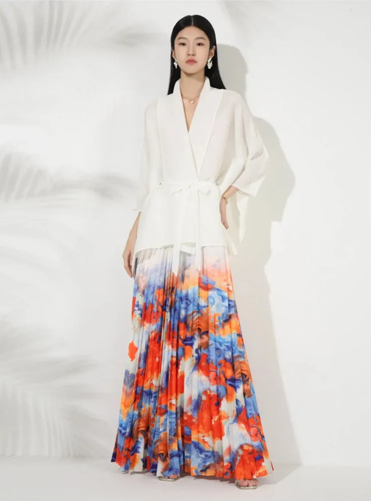 Couture Plissé Pleated Cardigan & Maxi Skirt