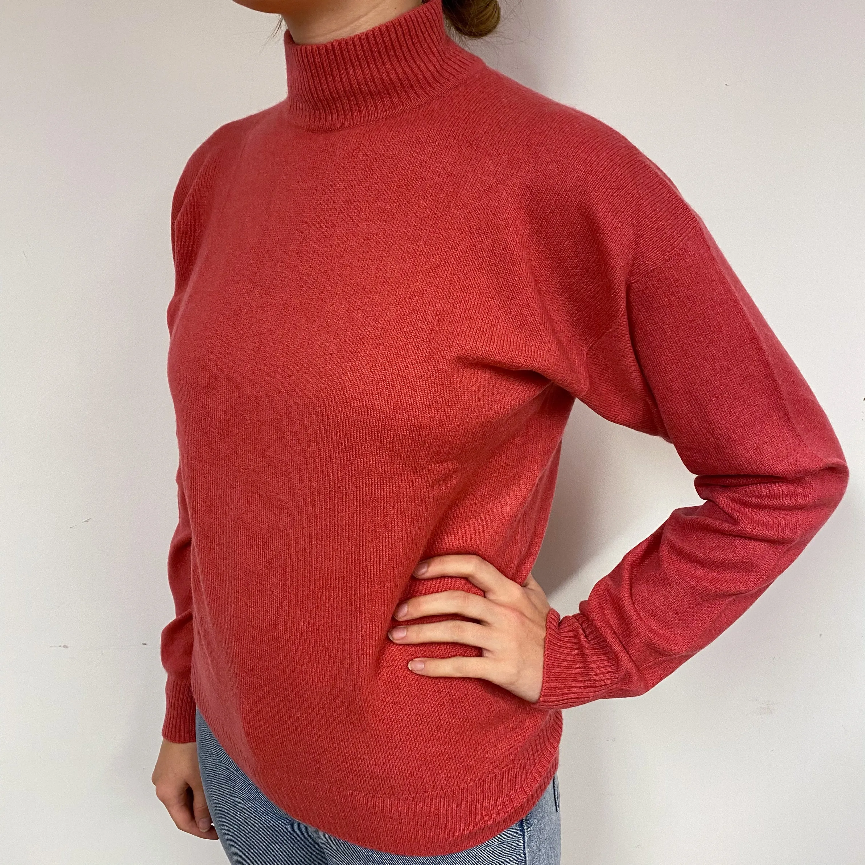 Cranberry Pink Cashmere Turtle Neck Jumper Small