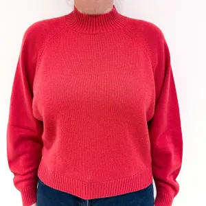 Cranberry Red Batwing Cashmere Turtle Neck Jumper Large