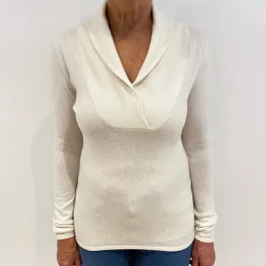 Cream Cashmere Shawl Collar V-Neck Jumper Medium