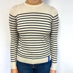 Cream Navy Stripe Cashmere Crew Neck Jumper Small