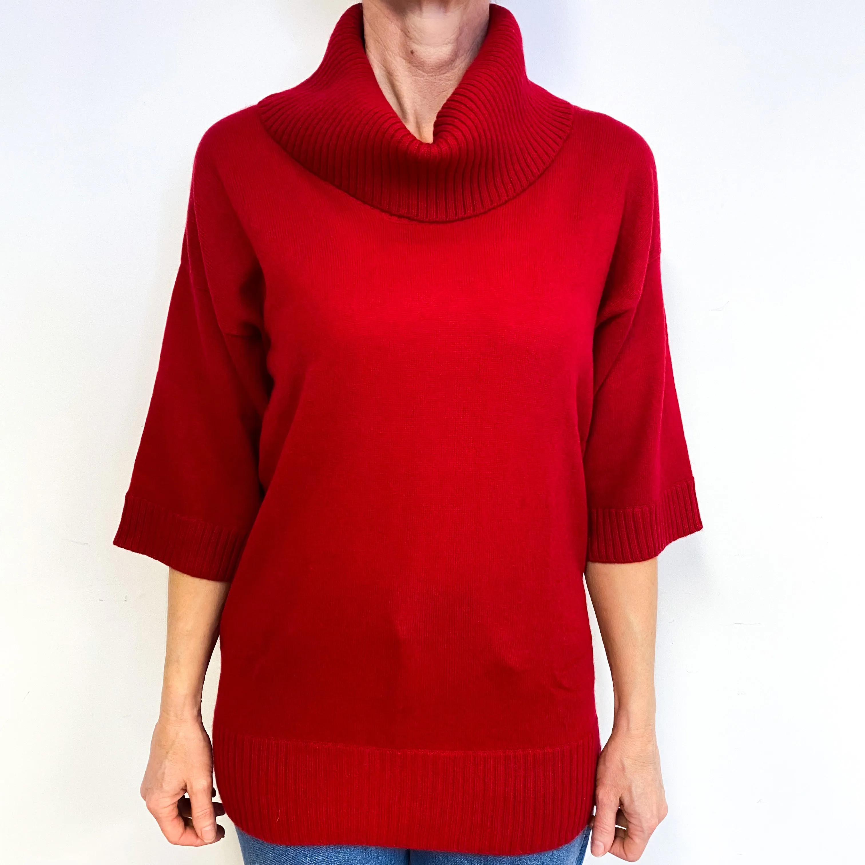 Crimson Red 1/2 Sleeve Cashmere Cowl Neck Jumper Medium