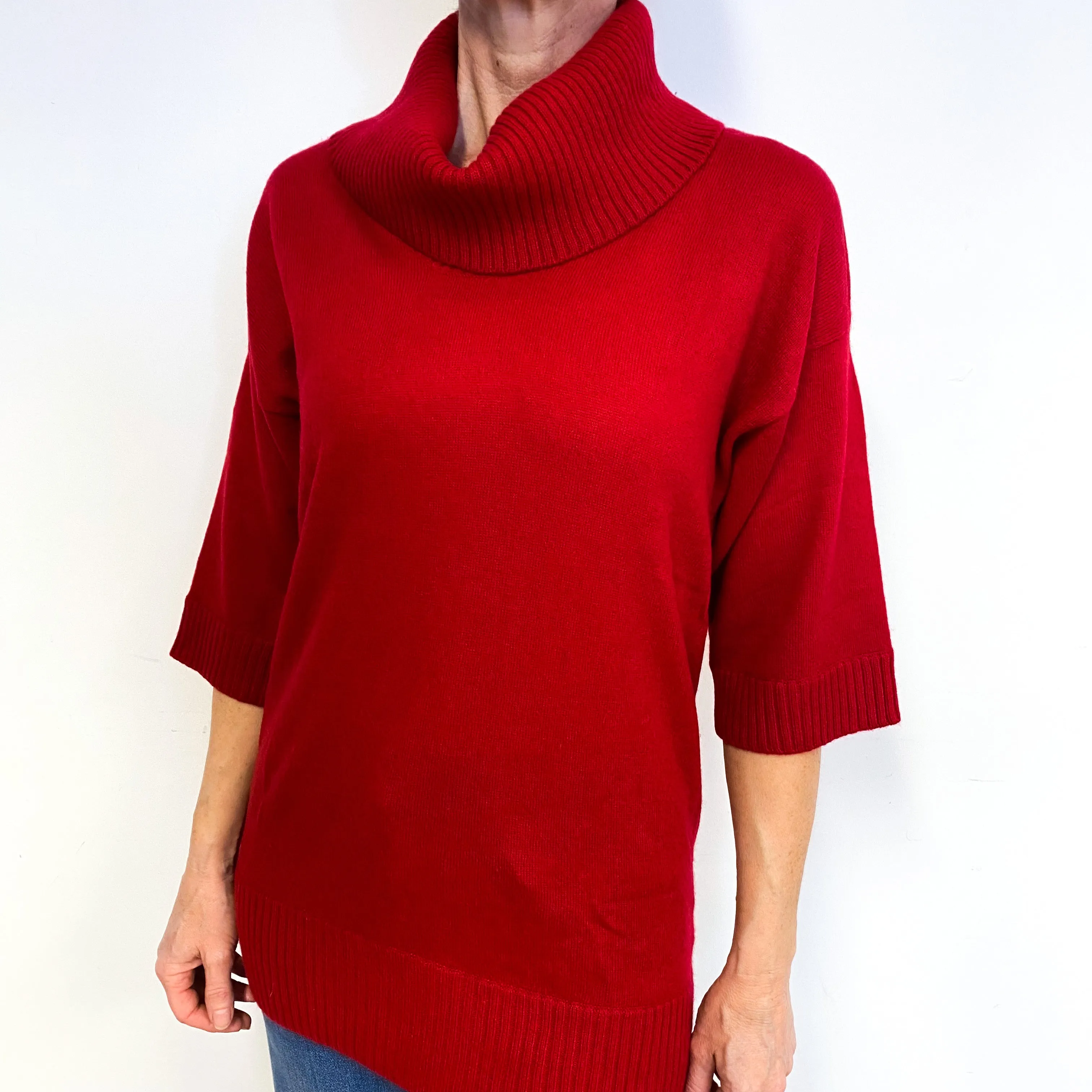 Crimson Red 1/2 Sleeve Cashmere Cowl Neck Jumper Medium